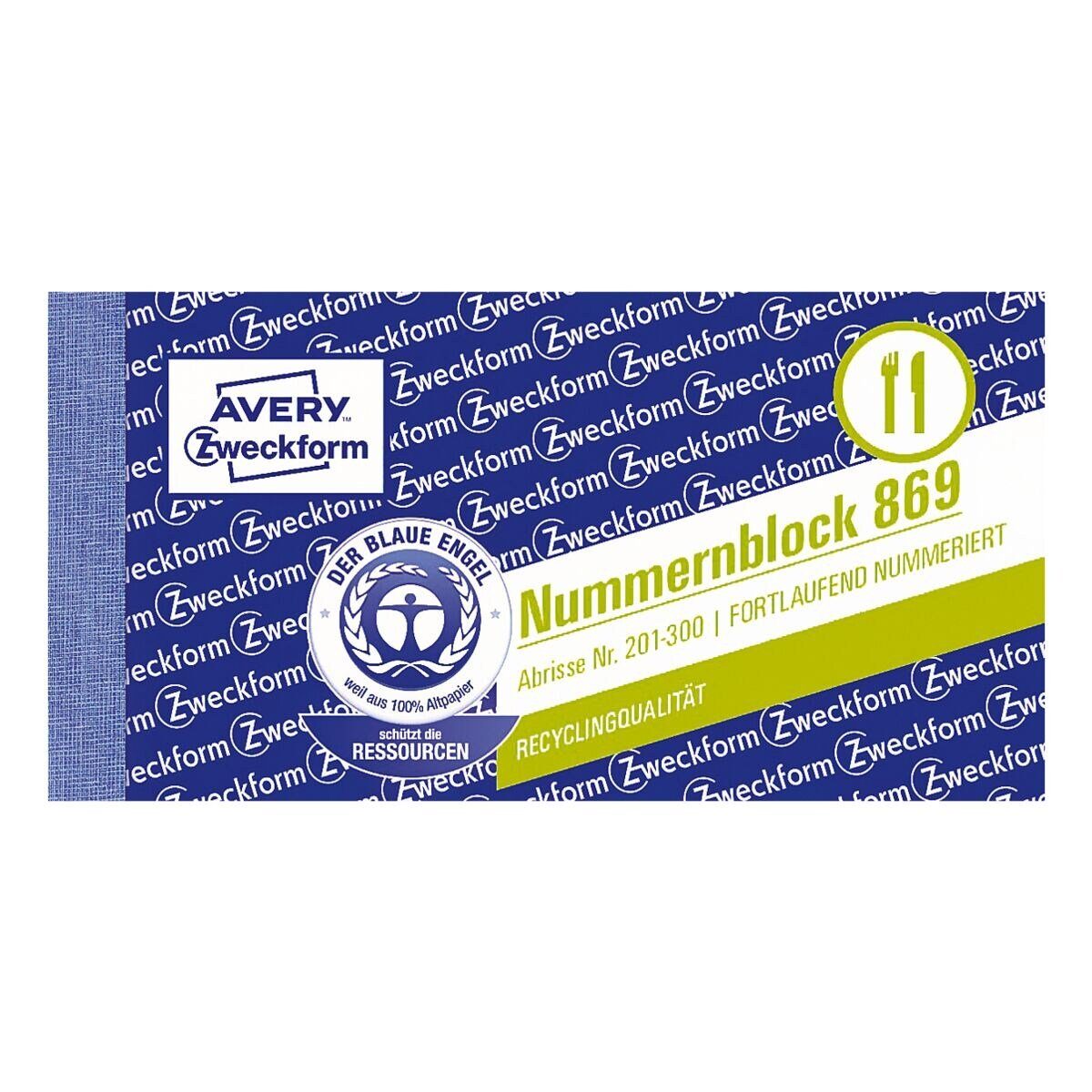 Avery Zweckform Formularblock 869, Nummernblock 1-fach, 10,5 x 5,3 cm, 100 Blatt