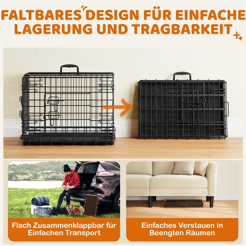 Yaheetech Tiertransportbox Hundebox mit Ausziehbaren Bodenwanne & Griff & 2 Türen bis 10 kg, Packmaß: 63 cm L × 42 cm B × 8,5 cm H