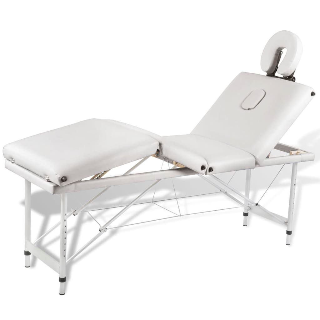 vidaXL Massageliege, Massagetisch mit Aluminiumrahmen, faltbar 4 Zonen Creme-Weiß