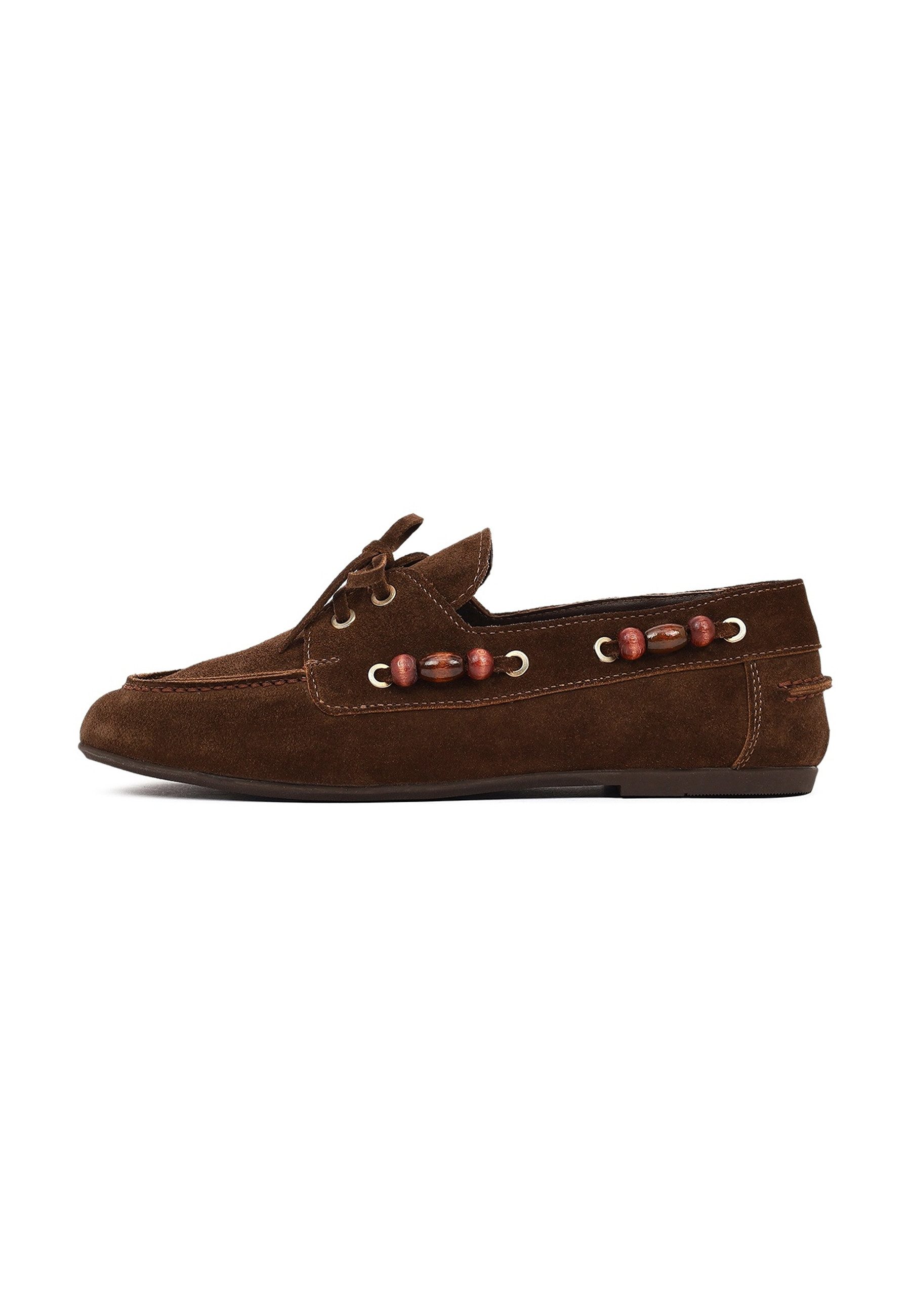 Derimod Loafer aus Veloursleder Loafer Echtes Wildleder, Lederfutter, Perlenakzente, Slip-on-Design