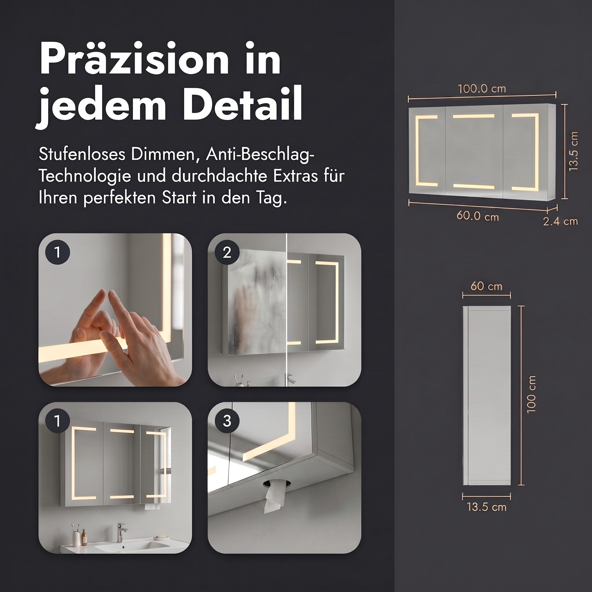 Furnishings Home Badezimmerspiegelschrank Spiegelschrank bad mit beleuchtung Doppeltür Hängeschrank (Einstellung der warmen und kalten Farbtemperatur 3000/4500/ – Bild 5 von 5