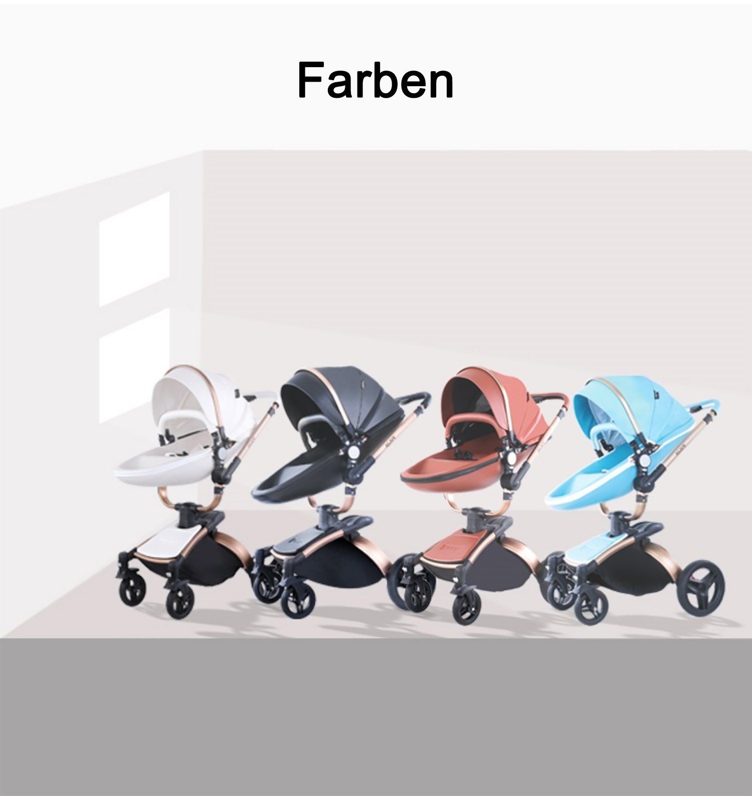 TPFFamily Kombi-Kinderwagen Babyschale Baby, Buggy Babywanne Kinderwagen 3 in 1 inkl. Stauraum Kunstleder Braun