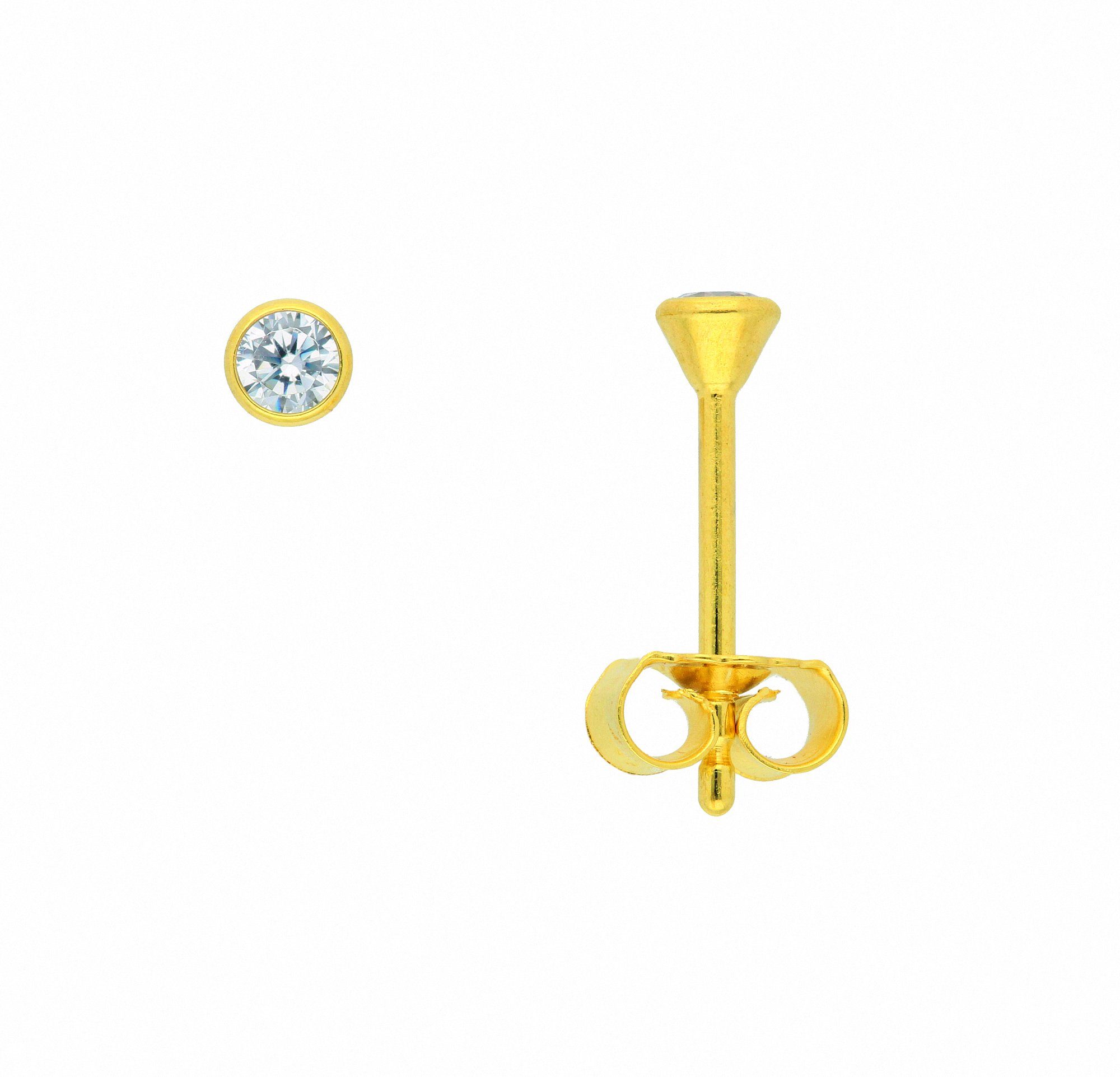 Adelia´s Paar Ohrhänger Damen 585 Gold Ohrringe Ohrstecker mit Zirkonia Ø 3 mm, mit Zirkonia Goldschmuck für Damen