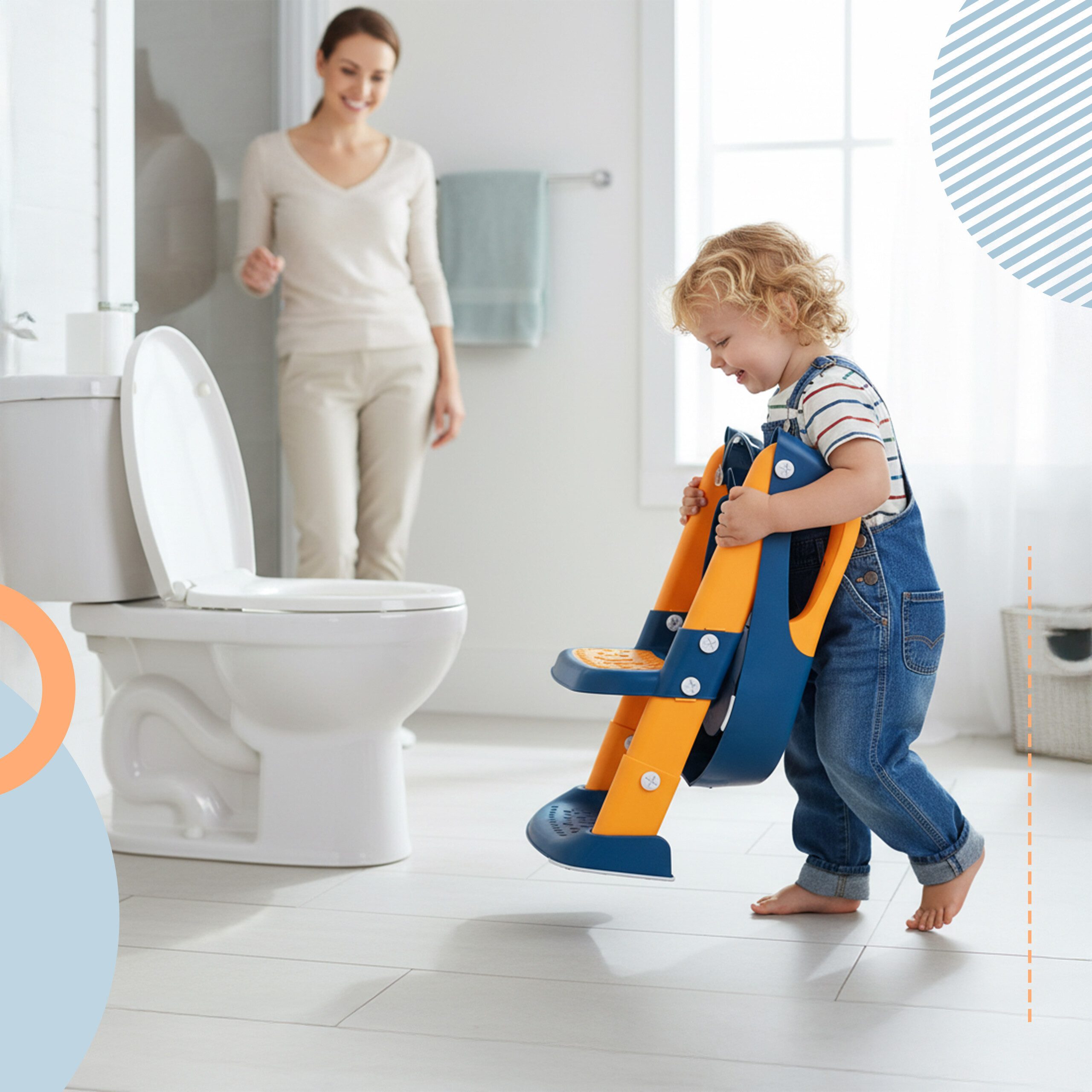 relaxdays Kinder-WC-Sitz Kinder-Toilettensitz mit Leiter, Blau-Gelb