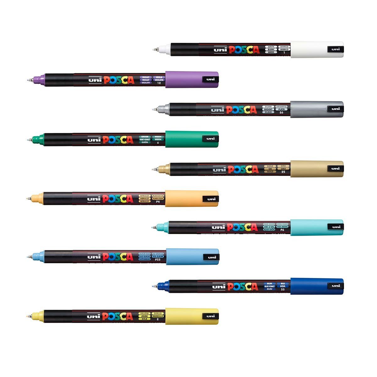 Uni Posca Marker PC-3M mit Glitzter Farben im 4er Etui