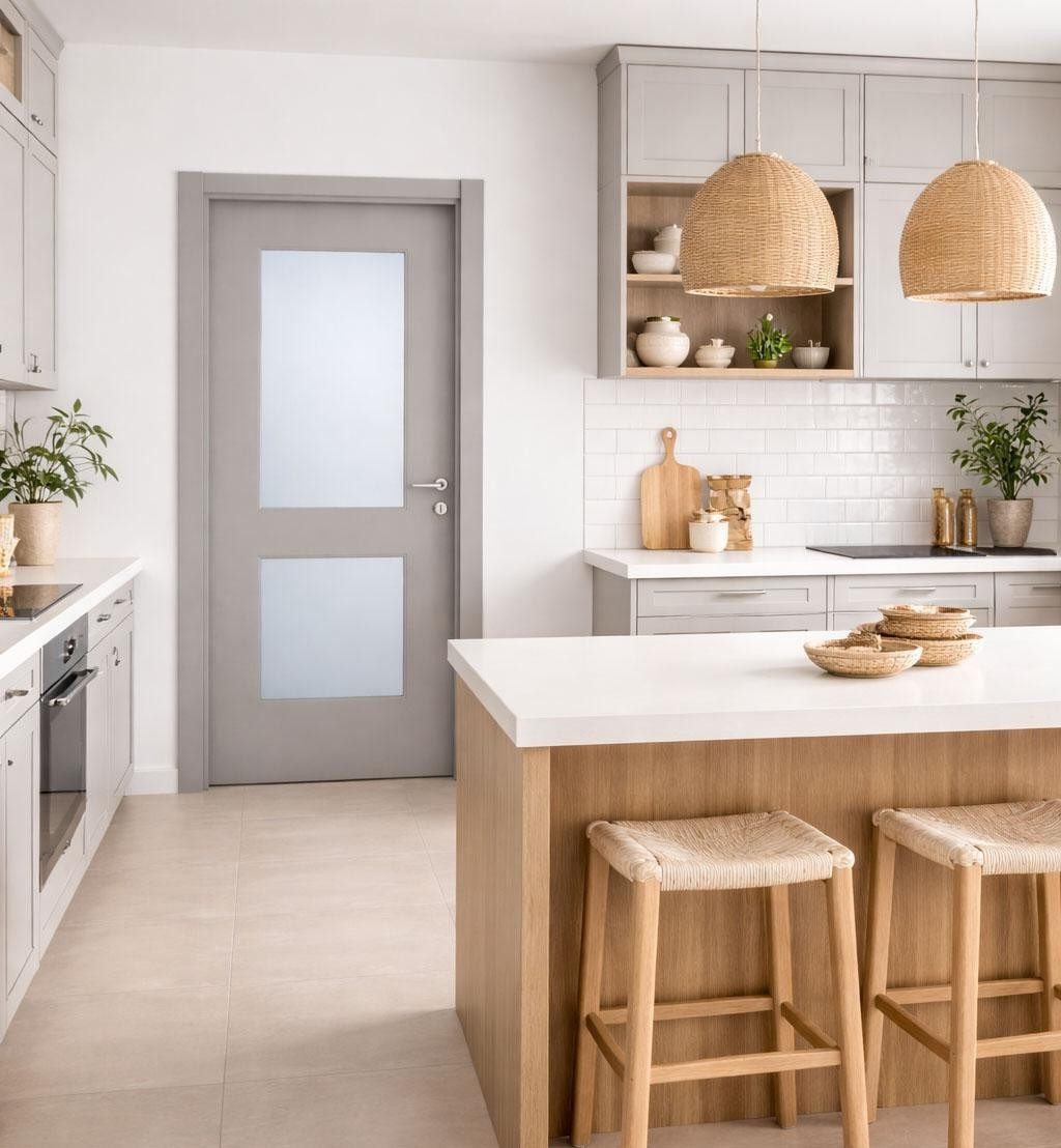 Xlmoebel Zimmertür Moderne graue Holztür mit Milchglas – hochwertige Zimmertür, Made in Europa
