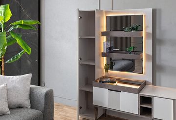 JVmoebel Wohnwand Exklusive Wohnwand Weiße Farbe Möbel für Wohnzimmer LED beleuchtet, (1-St., 1x Wohnwand), Made in Europa