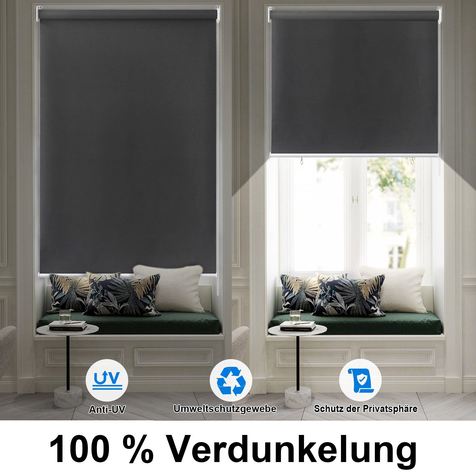 FIVMEN Senkrechtmarkise Außenrollo Alu Balkonrollo mit Handkurbelmechanismus Sonnenschutz für Terrasse Balkon Windschutz und Sichtschutz, Anthrazit
