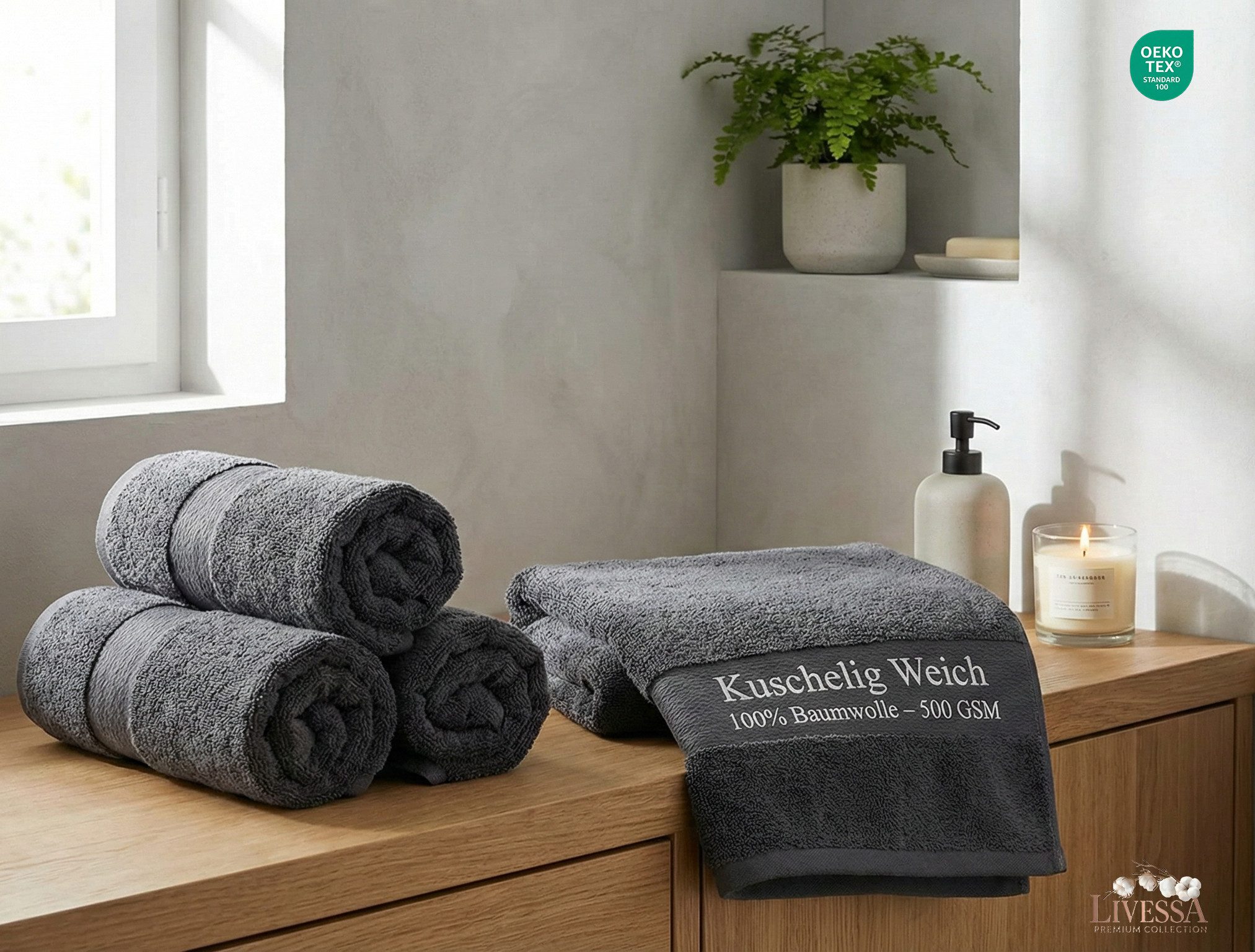 livessa Handtücher Frottiertücher Elegance - Handtuch - Duschtuch - Badetuch - Gästetuch, Luxuriöse Qualität der Spitzenklasse, aus 100% Baumwolle – 500 g/m². – Bild 4 von 5