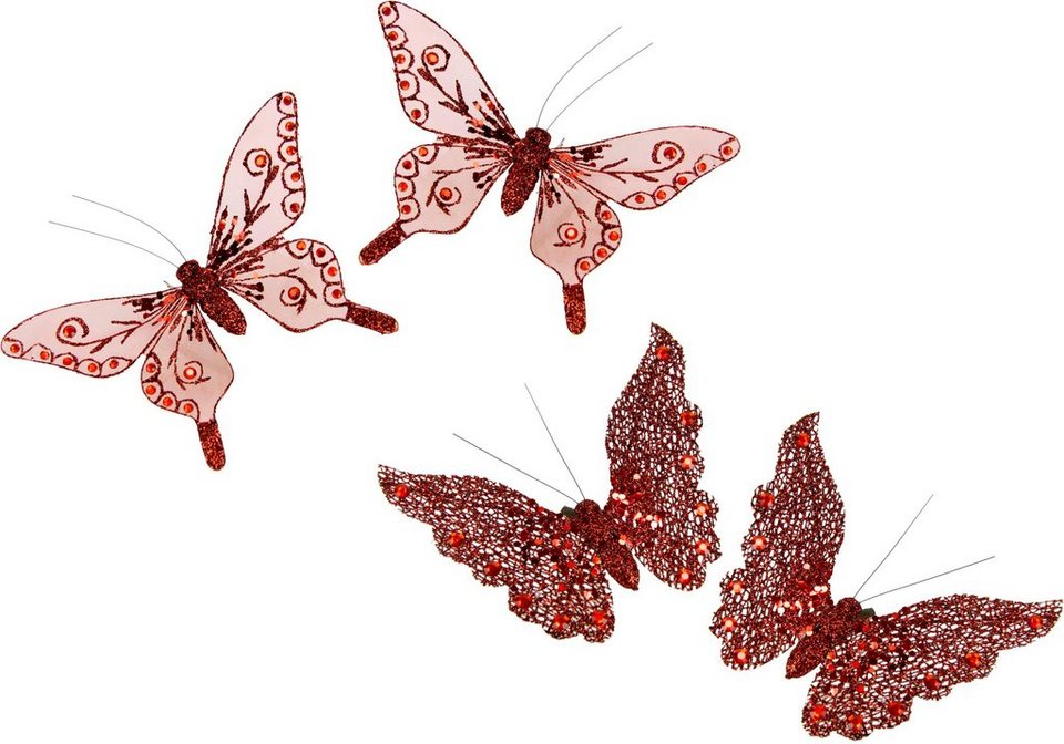 I.GE.A. Dekofigur Deko-Schmetterling mit Clip, (4er Set), 14x14x2 cm +  18x12x2 cm