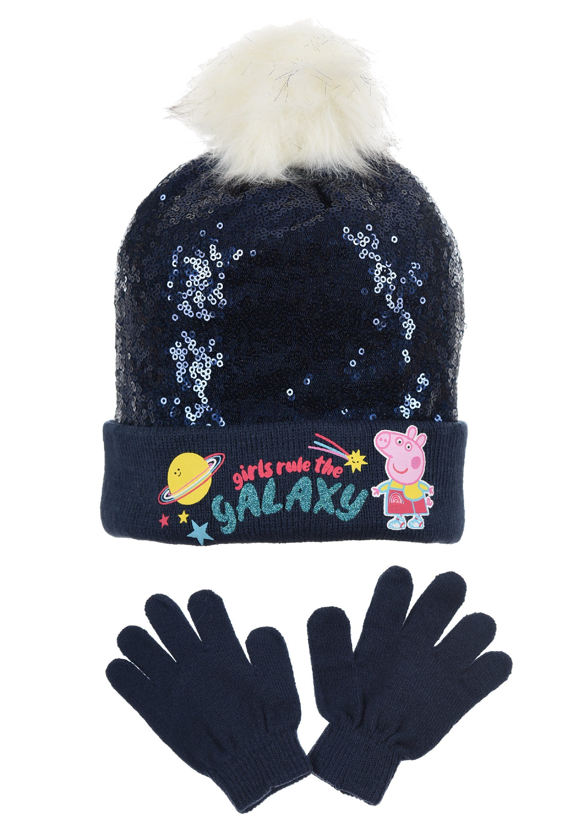 Peppa Pig Bommelmütze Peppa Wutz Kinder Mädchen Winter-Set Mütze und Handschuhe (SET) Blau