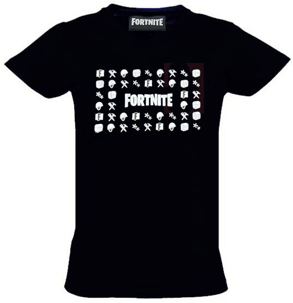 Fortnite Print-Shirt FORTNITE T-SHIRT Jungen und Mädchen Kinder + Jugendliche + Erwachsene Schwarz Epic Icons Gr. XS S M 140 152 164 176
