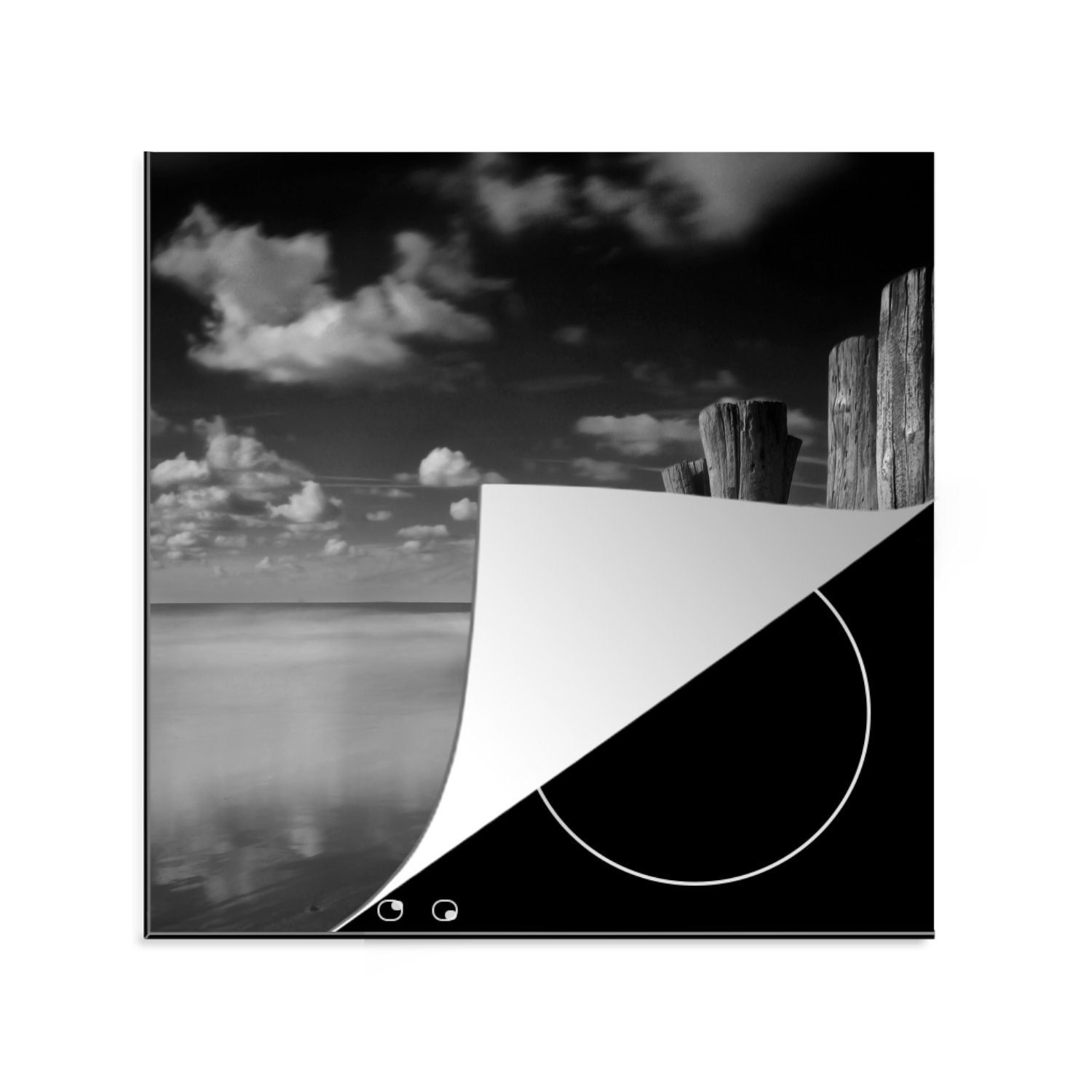 Ceranfeldabdeckung, Vinyl, Herdblende-/Abdeckplatte Schwarz-Weiß-Fotodruck, tlg), für (1 küche Stürmisches cm, Wetter Arbeitsplatte MuchoWow 78x78