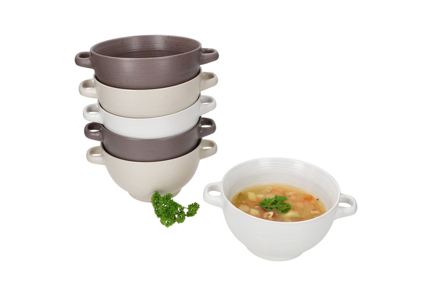 MamboCat Suppenteller 6x Sandy Suppentasse 450ml mit Henkeln Suppenterrine stapelbar