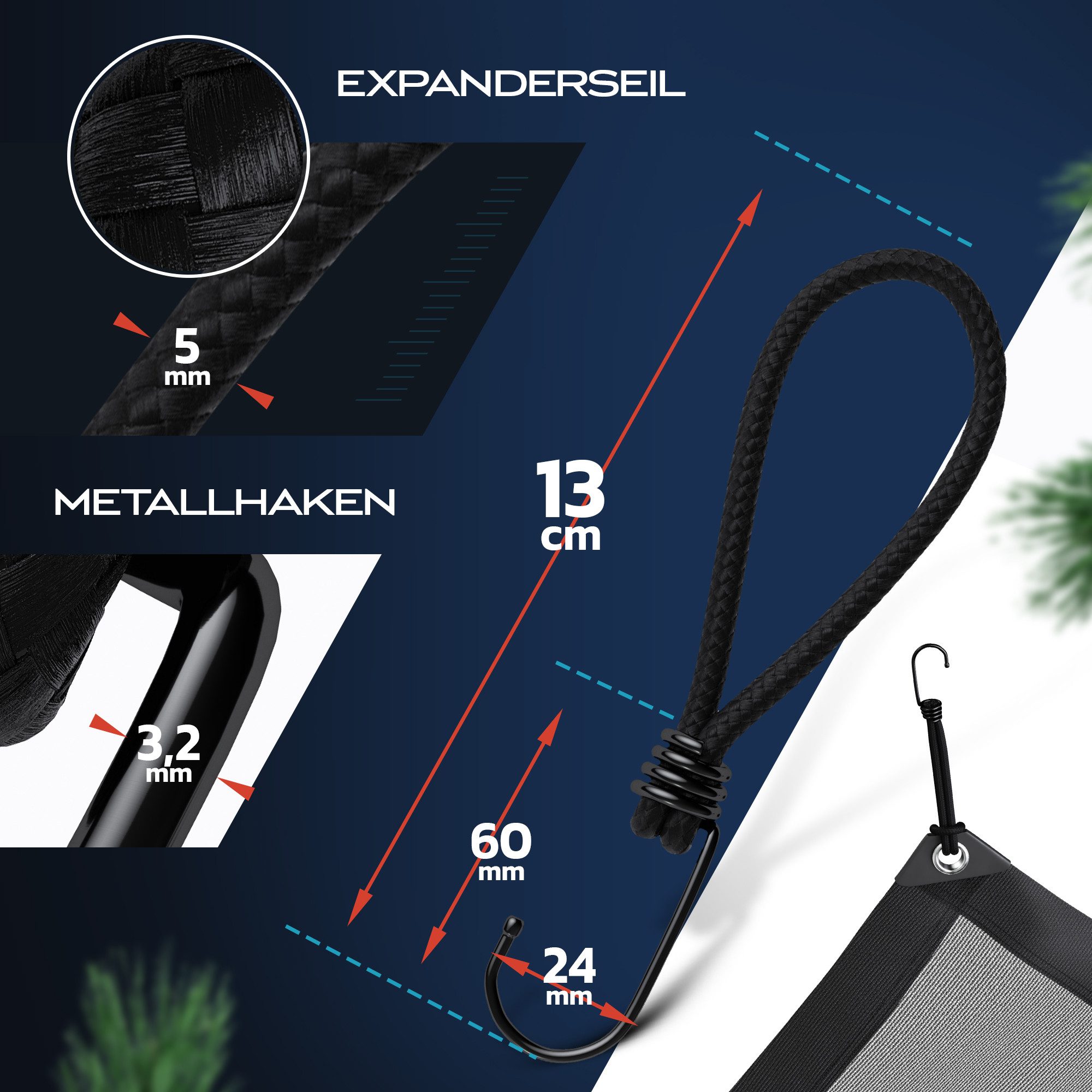 TRIBURG Spanngurt TRIBURG Expander mit Haken [25 Stück] l Spanngummi mit Haken Universal Gummispanner mit Haken für Outdoor und Haushalt
