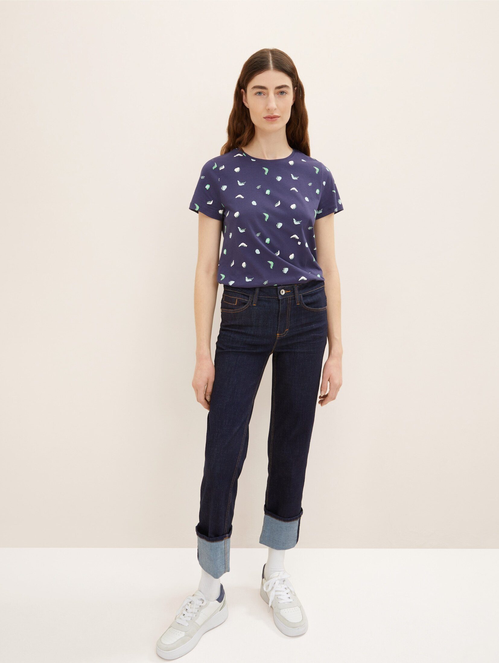 Print TOM TAILOR abstract T-Shirt dot print T-Shirt navy mit