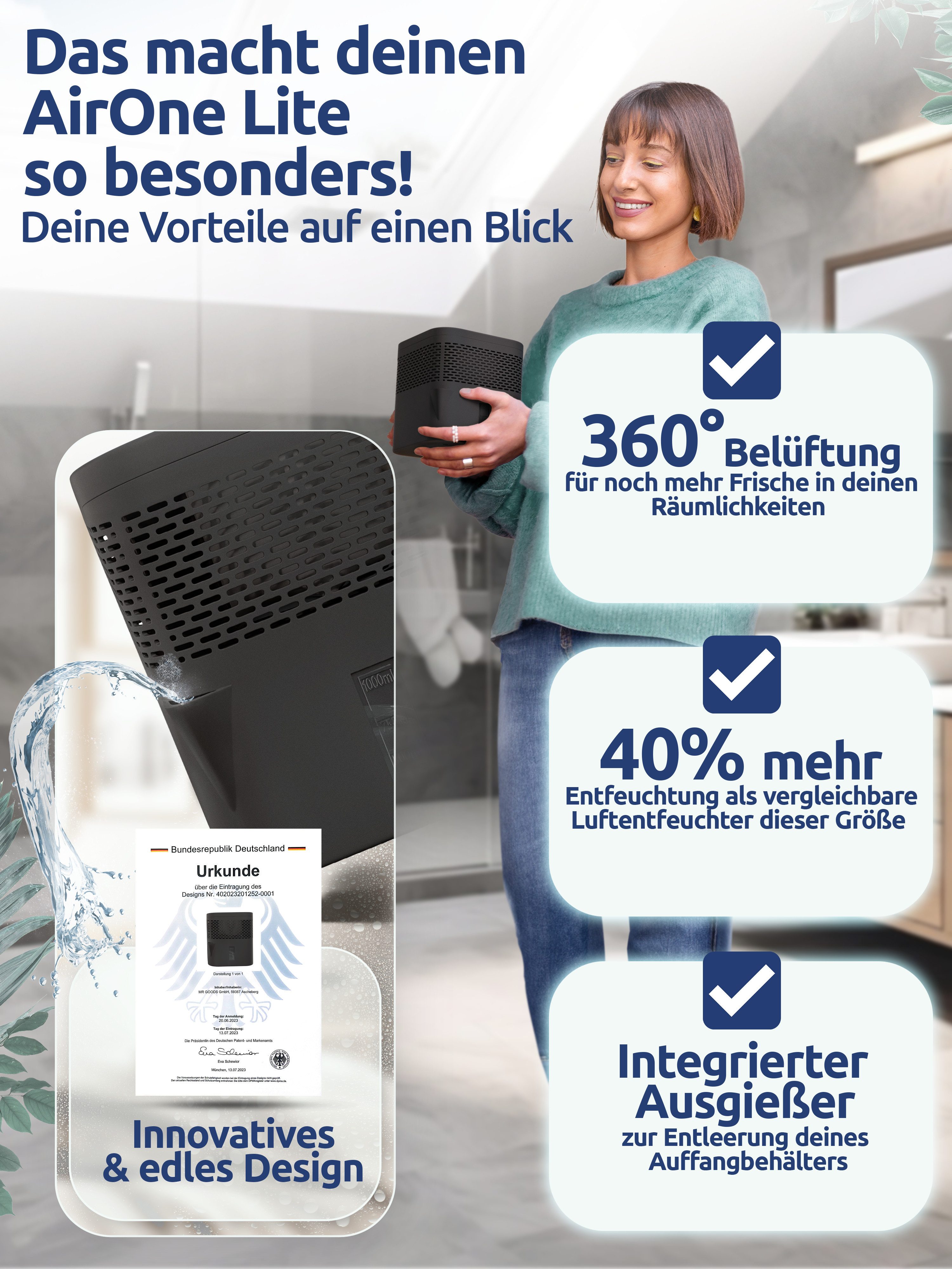 BonAura Luftentfeuchter ohne Strom, für 36 m³ Räume, 450g Granulat, Schutz günstig online kaufen