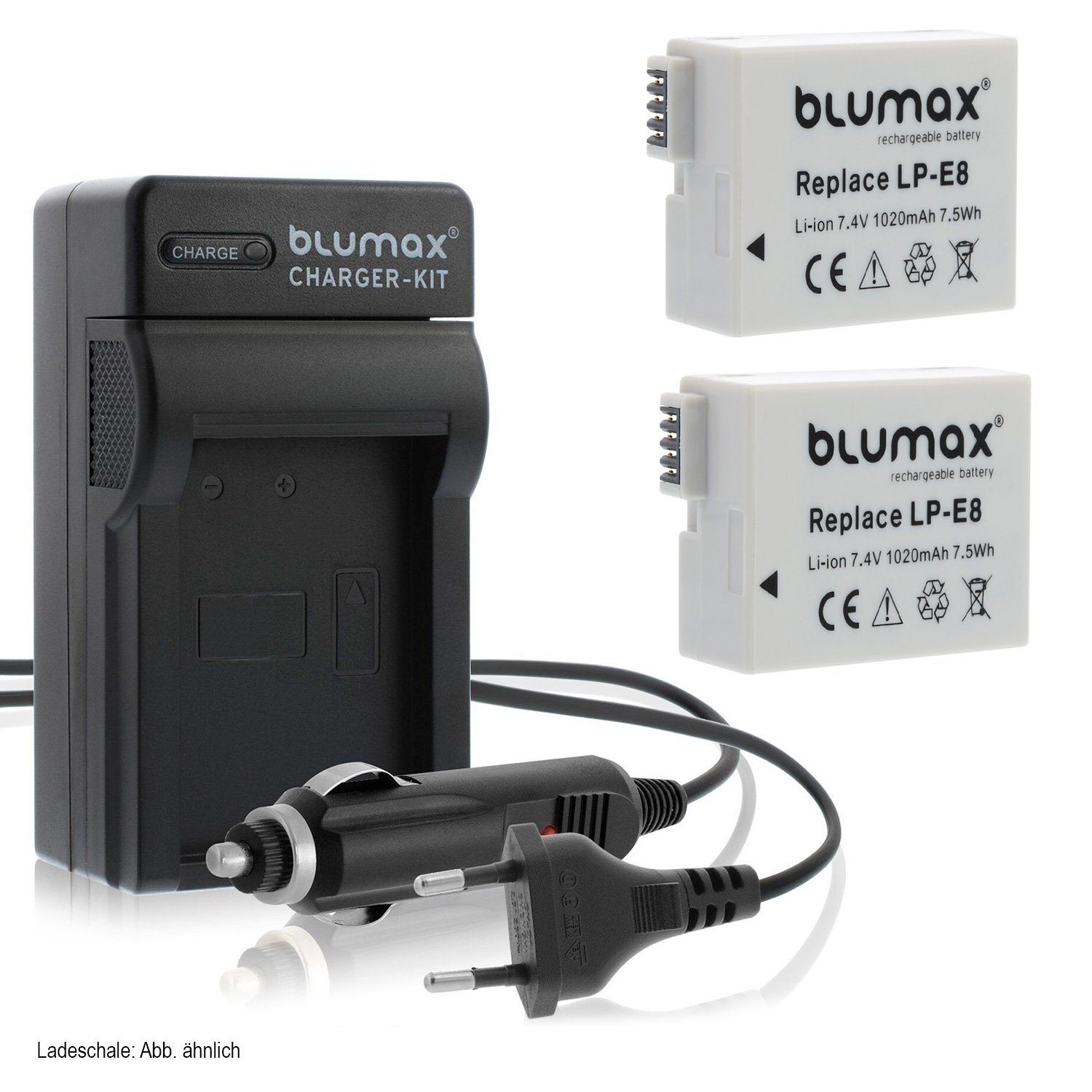EOS LP-E8 für 550D Blumax mAh mit 1020 Canon Lader Kamera-Akku Set