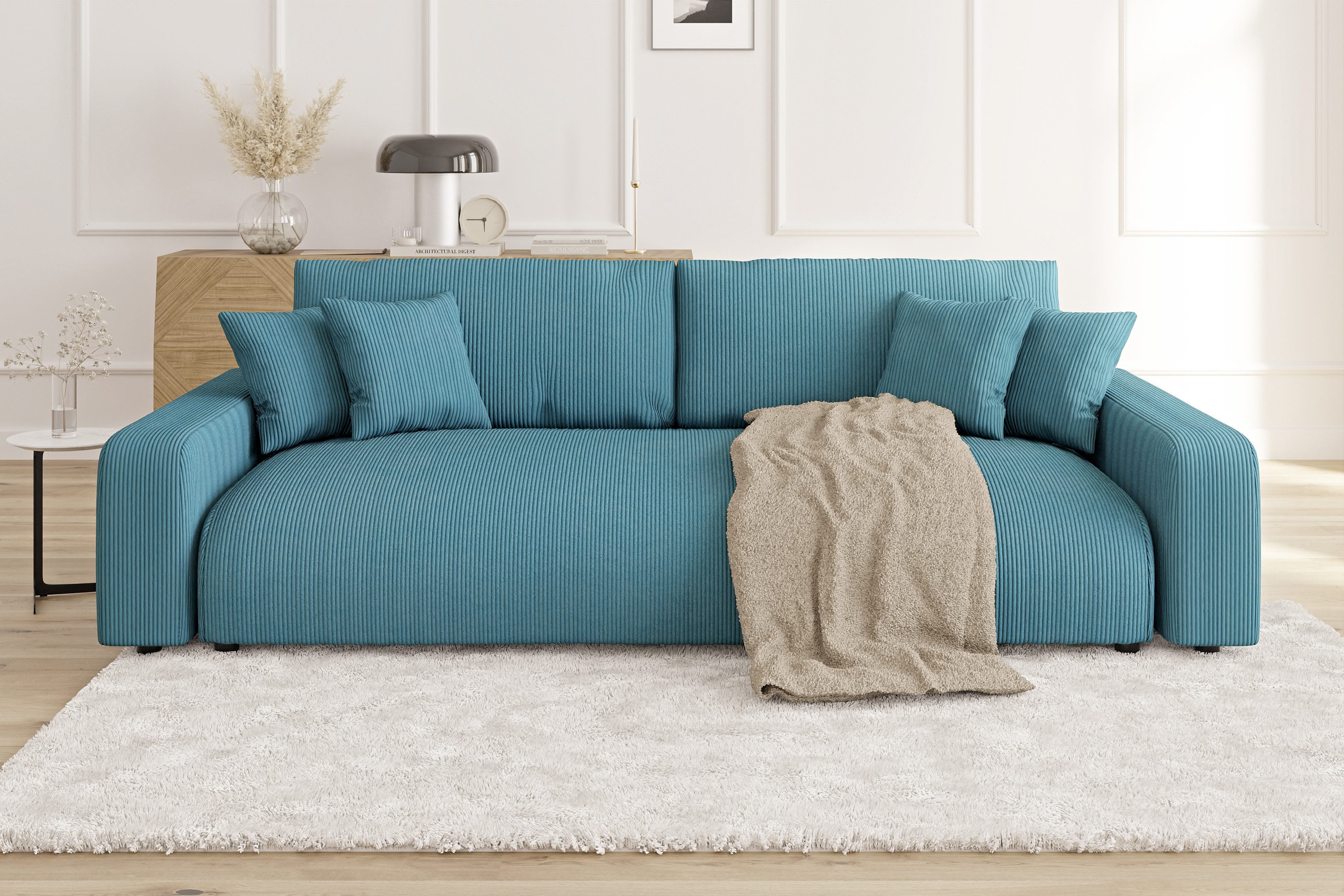 S-Style Möbel Schlafsofa Emma mit Bettkasten in Cord-Stoff