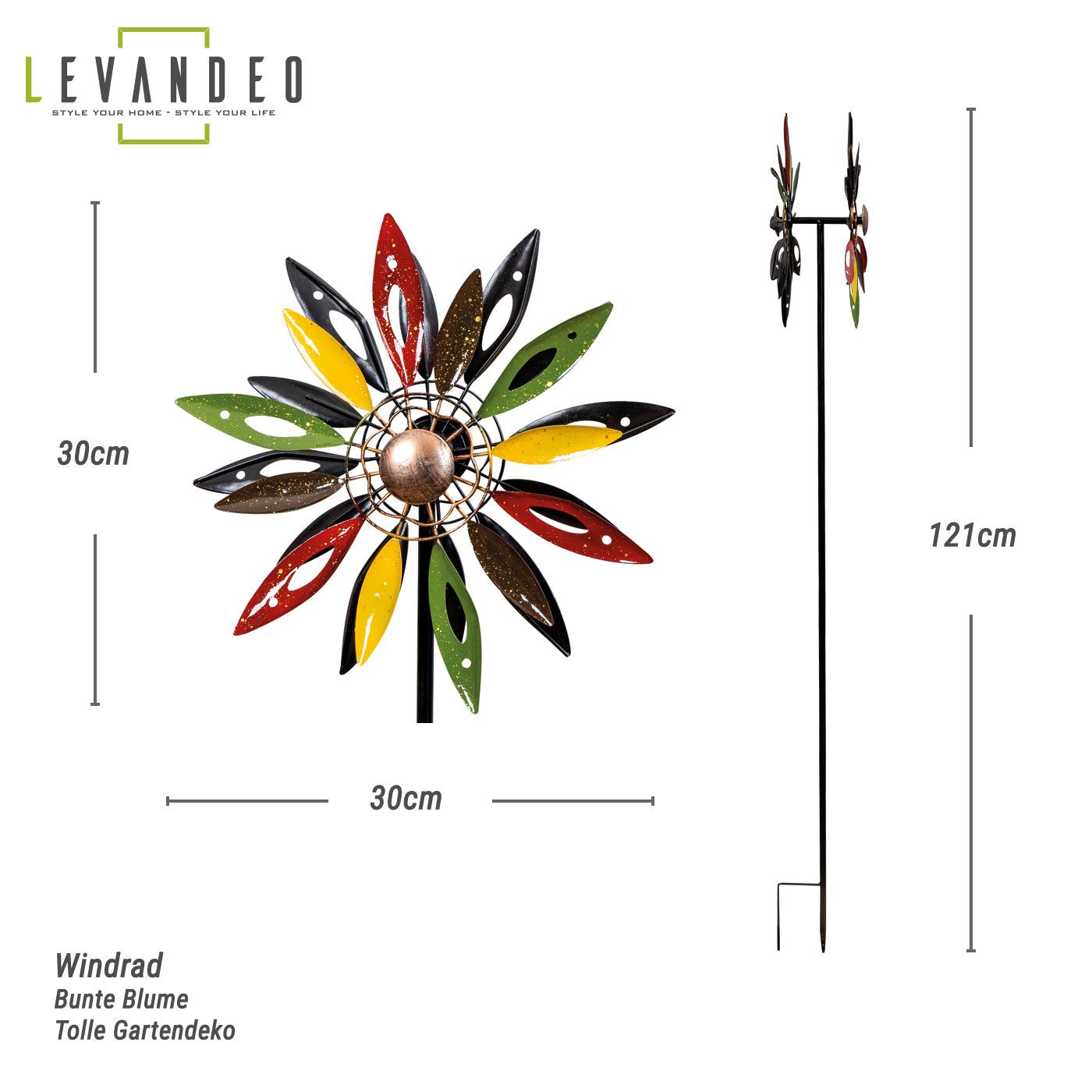 Levandeo® Deko-Windrad, Gartenstecker Metall Windrad H120cm günstig online kaufen