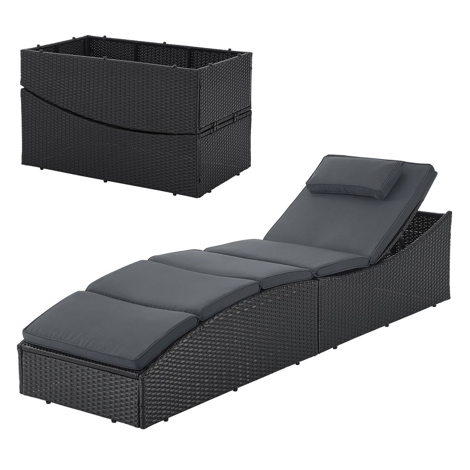Juskys Wellnessliege Lamia, Polyrattan Liege, klappbar, Kopfteil verstellbar, 160 kg belastbar