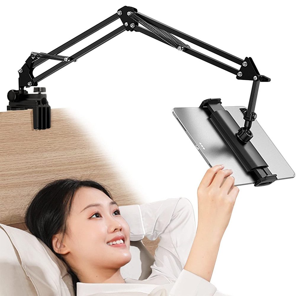 TUWENA Tablet-Halterung Tablet Halterung für Bett & Schreibtisch, Einstellbar Lang Arm Ständer, (Für iPad, Tablets, Telefone oder Andere Geräte mit 4 bis 12,9 Zoll)