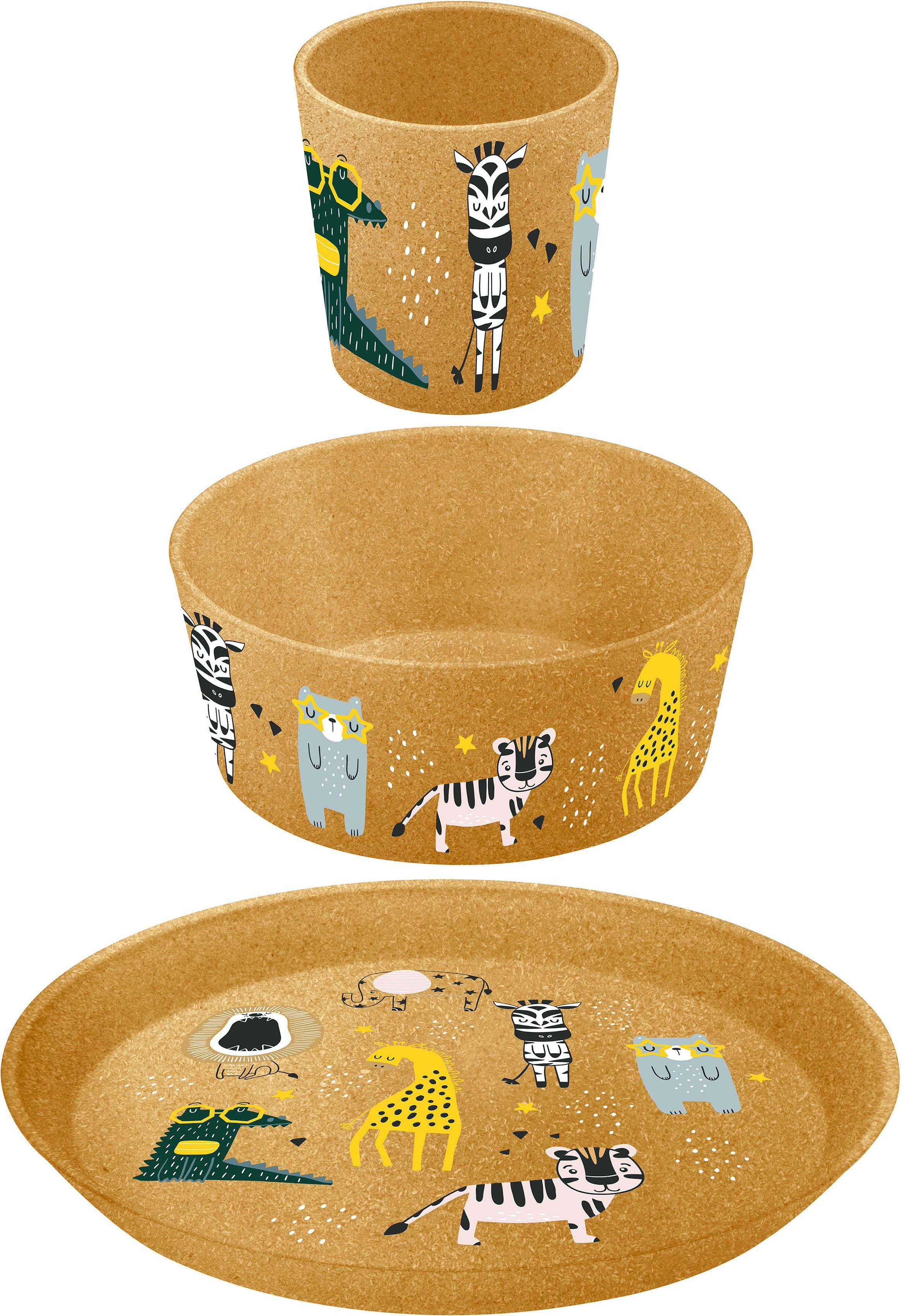 KOZIOL Kindergeschirr-Set 3er-Set Kleiner Teller + Schale + Becher CONNECT  FARM (3-tlg), 1 Personen, Kunststoff, Co² neutral produziert, Made in  Germany, 3 Teile, für 1 Person