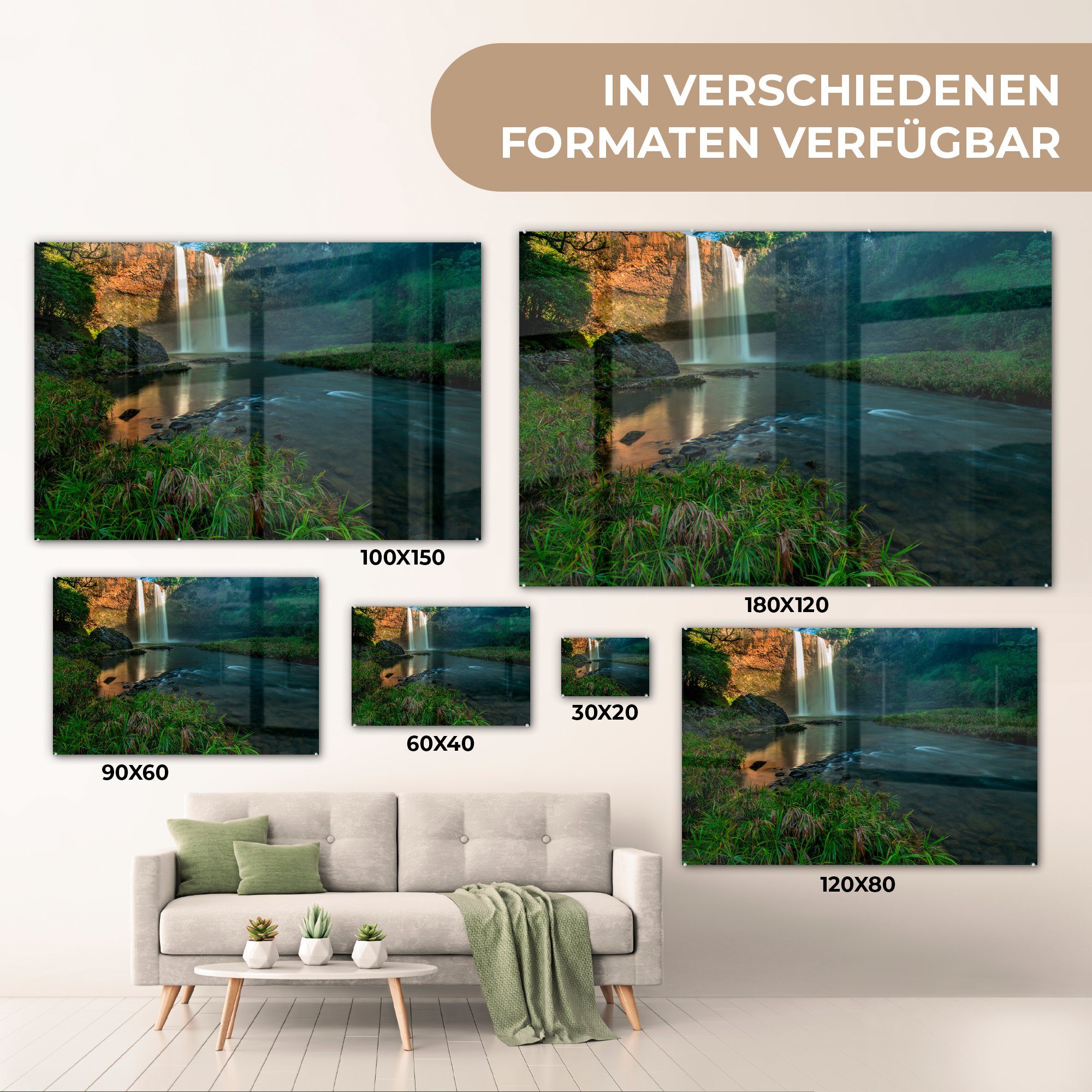 MuchoWow Acrylglasbild Wasserfall im Wald, Acrylglasbilder & Wohnzimmer Schlafzimmer St), (1