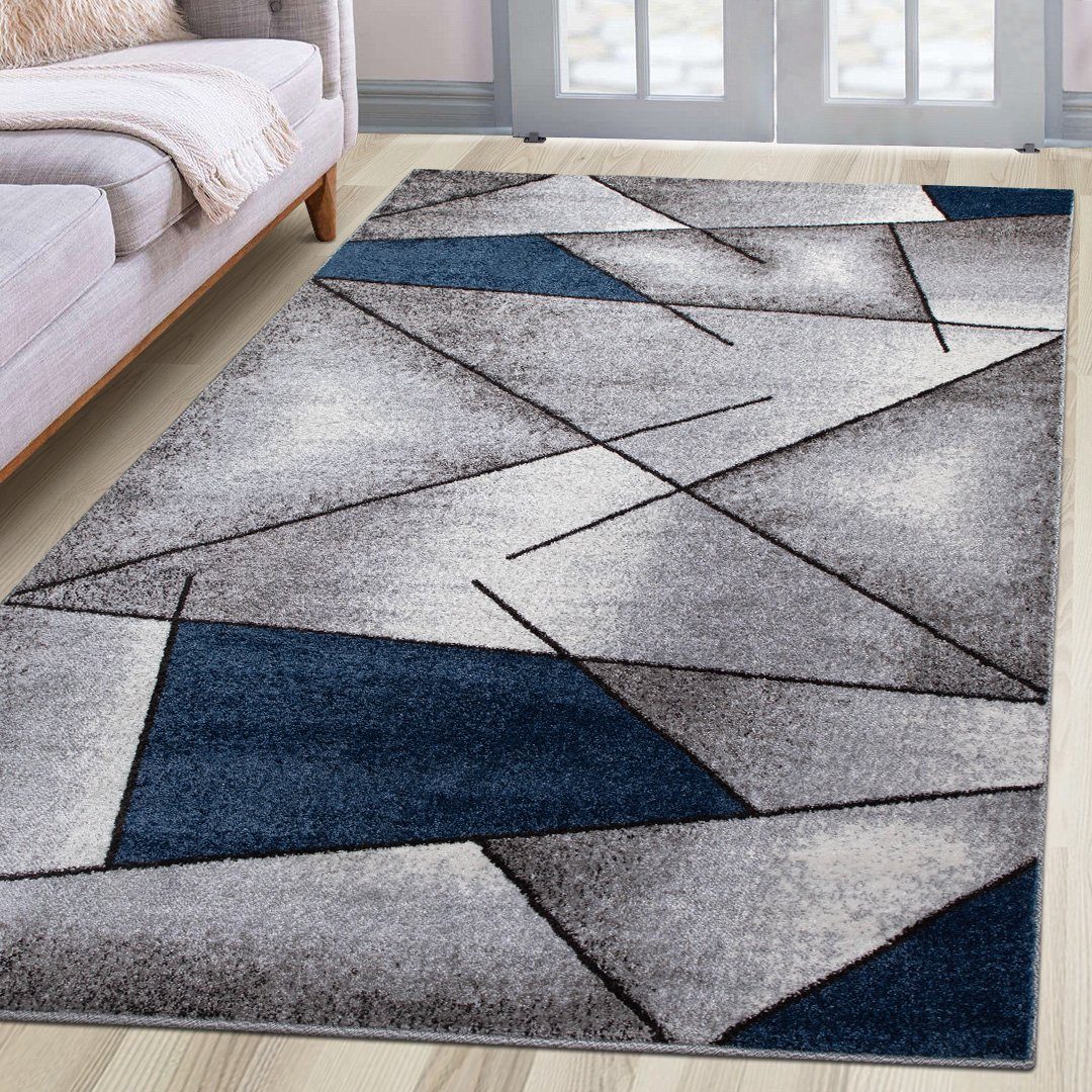 oKu-Tex Teppich Kurzflorteppich, modern, geometrisches Muster, Wohnzimmerteppich, rechteickig, Höhe: 11 mm, Teppich Wohnzimmer, Designteppich, meliert, weicher und dichter Flor