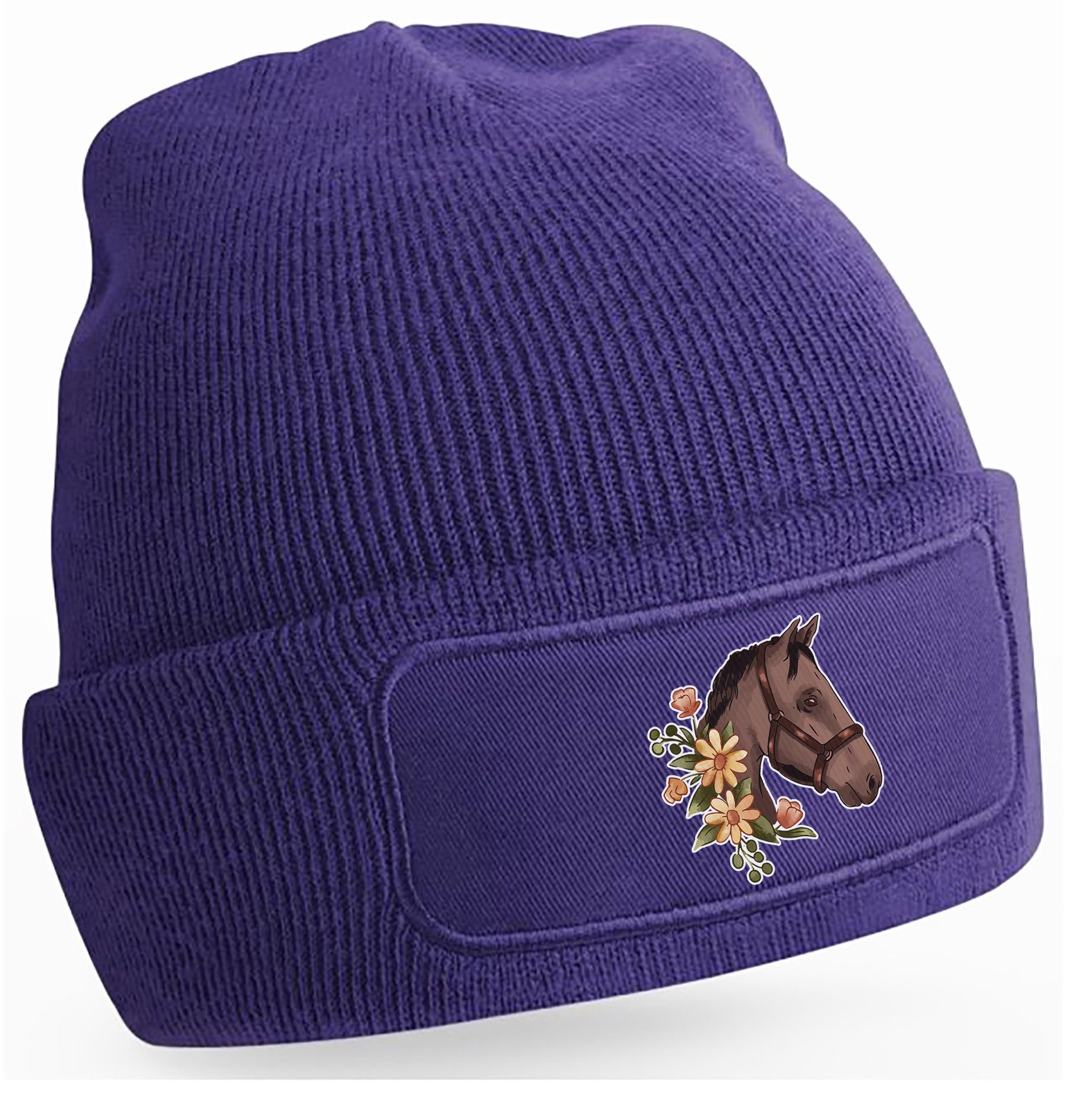 MyDesign24 Strickmütze für kalte Tage - Beanie mit Umschlag und Pferdekopf Print Coole Pferde Mütze Wintermütze i180
