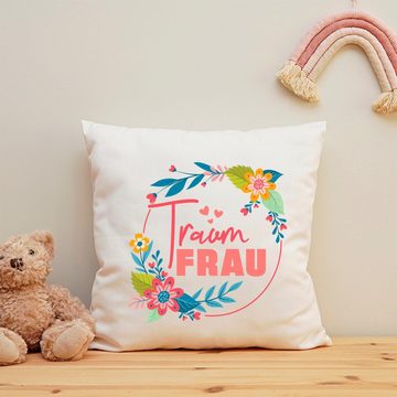 GRAVURZEILE Zierkissen mit Spruch - Traumfrau - Geschenk zum Valentinstag - Für Paare -, starke Farben ohne verblassen, Maschinenwäsche geeignet - ohne Füllung