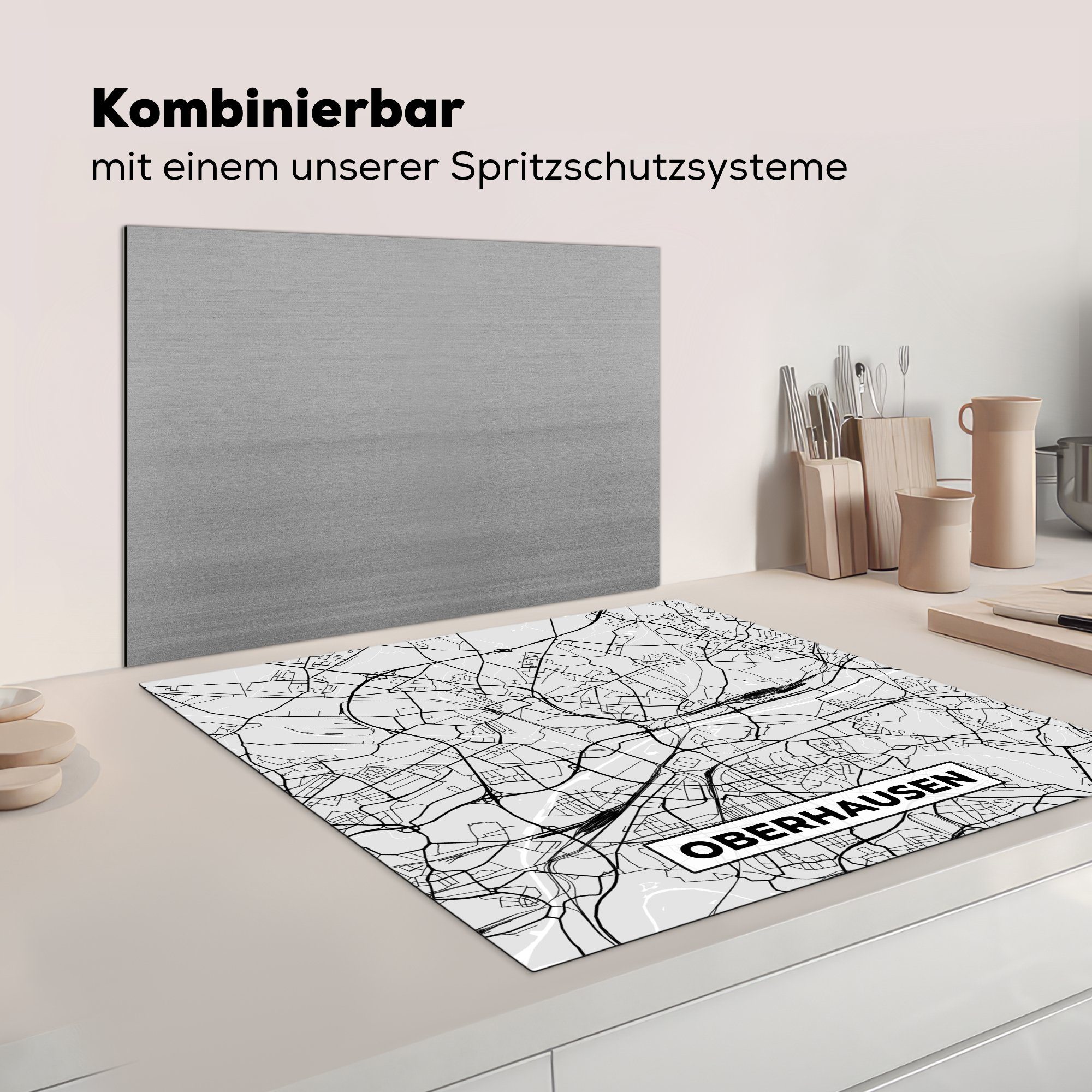 Oberhausen, Vinyl, MuchoWow Karte küche Arbeitsplatte - (1 Stadtplan - Herdblende-/Abdeckplatte tlg), 78x78 cm, Ceranfeldabdeckung, Deutschland für -
