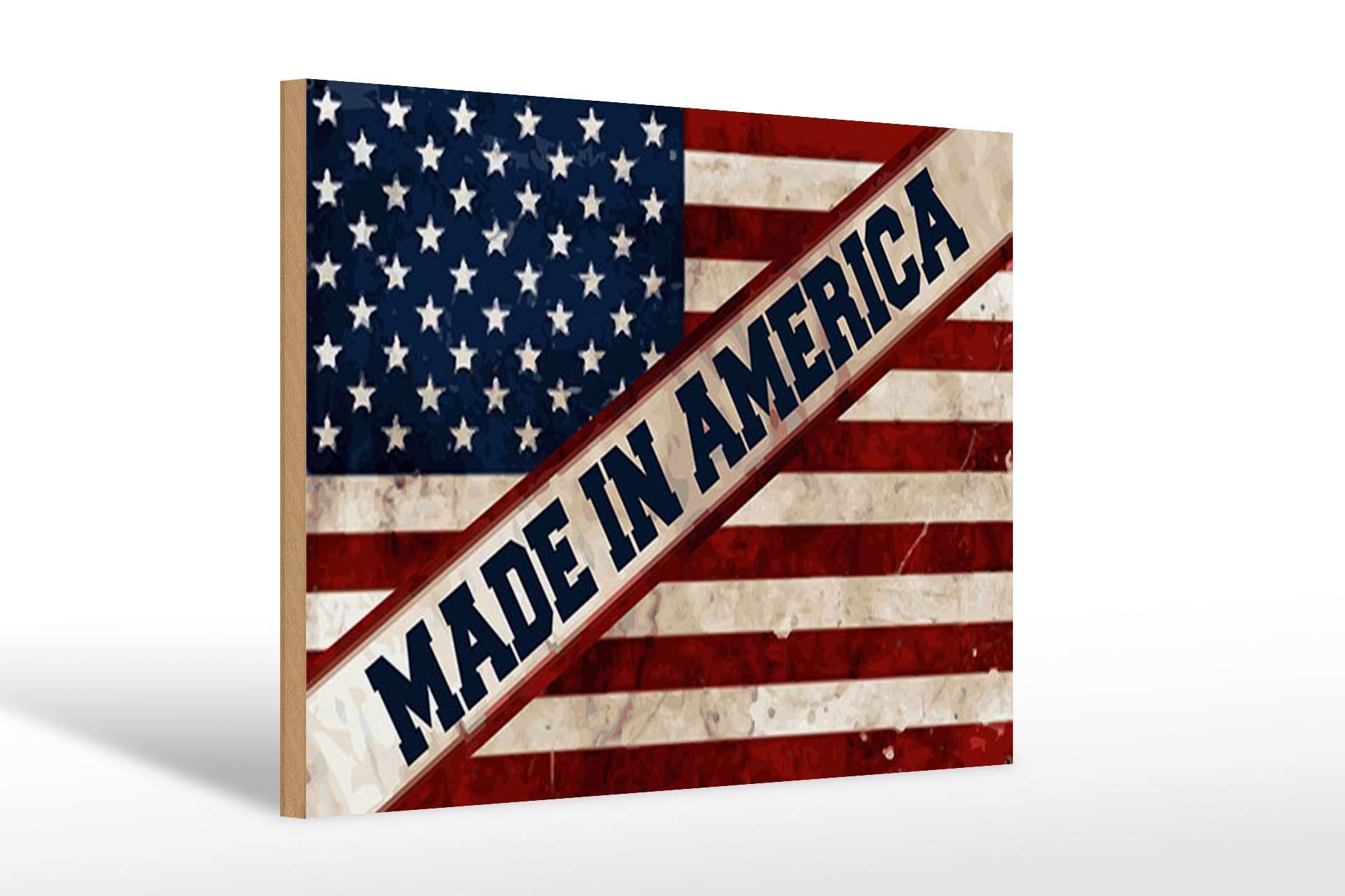 Femer GmbH Holzbild Spruch 12x18 cm Made in America, (1 St), Glatte Holzfaserplatte (MDF), vorn beschichtet