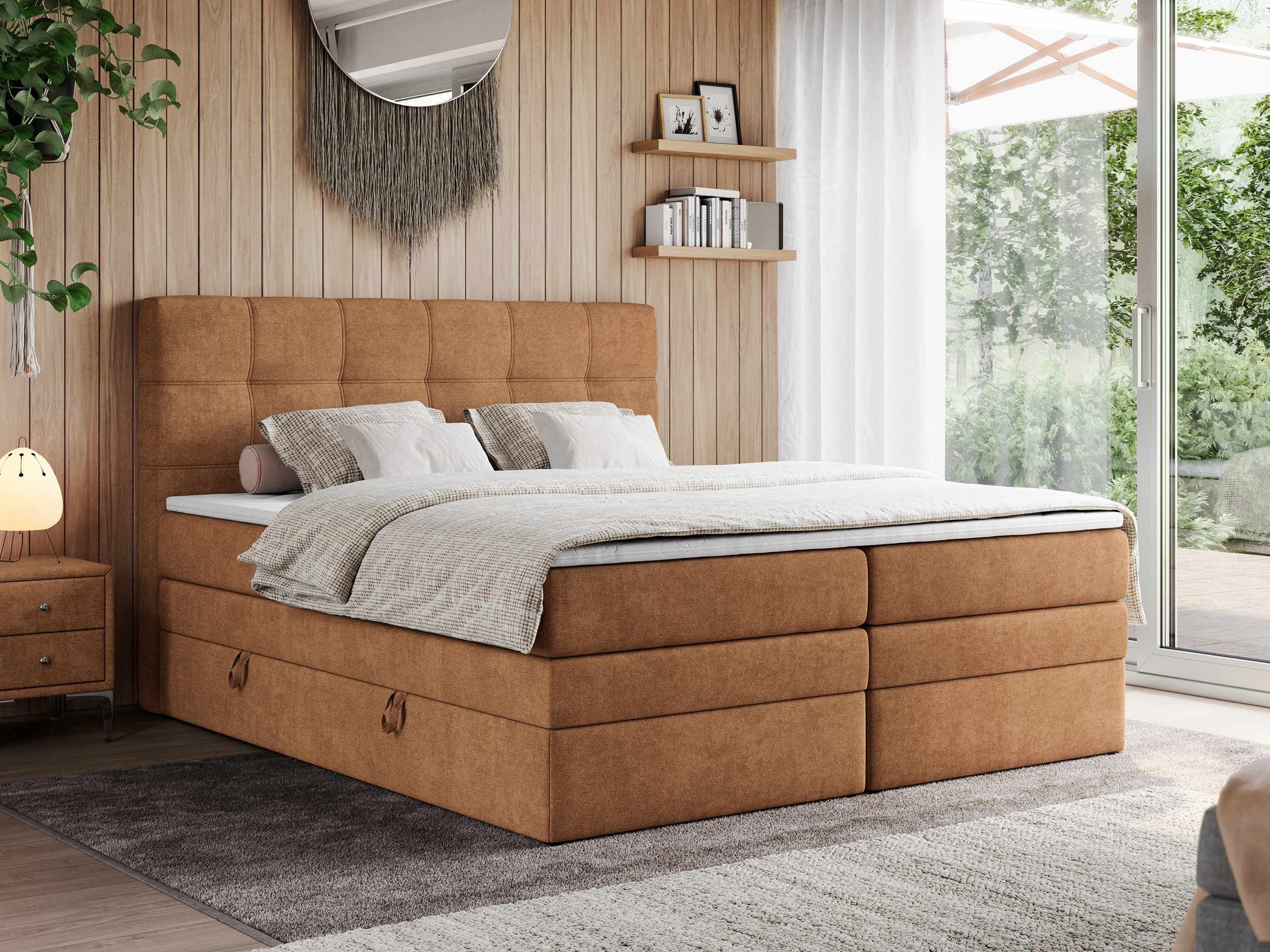 MKS MÖBEL Boxspringbett ERNI KING (T30-Schaum, Topper T25/Visco, Bettkasten), Polsterbett mit Bettkasten und fünf Matratzen - Stauraumbett