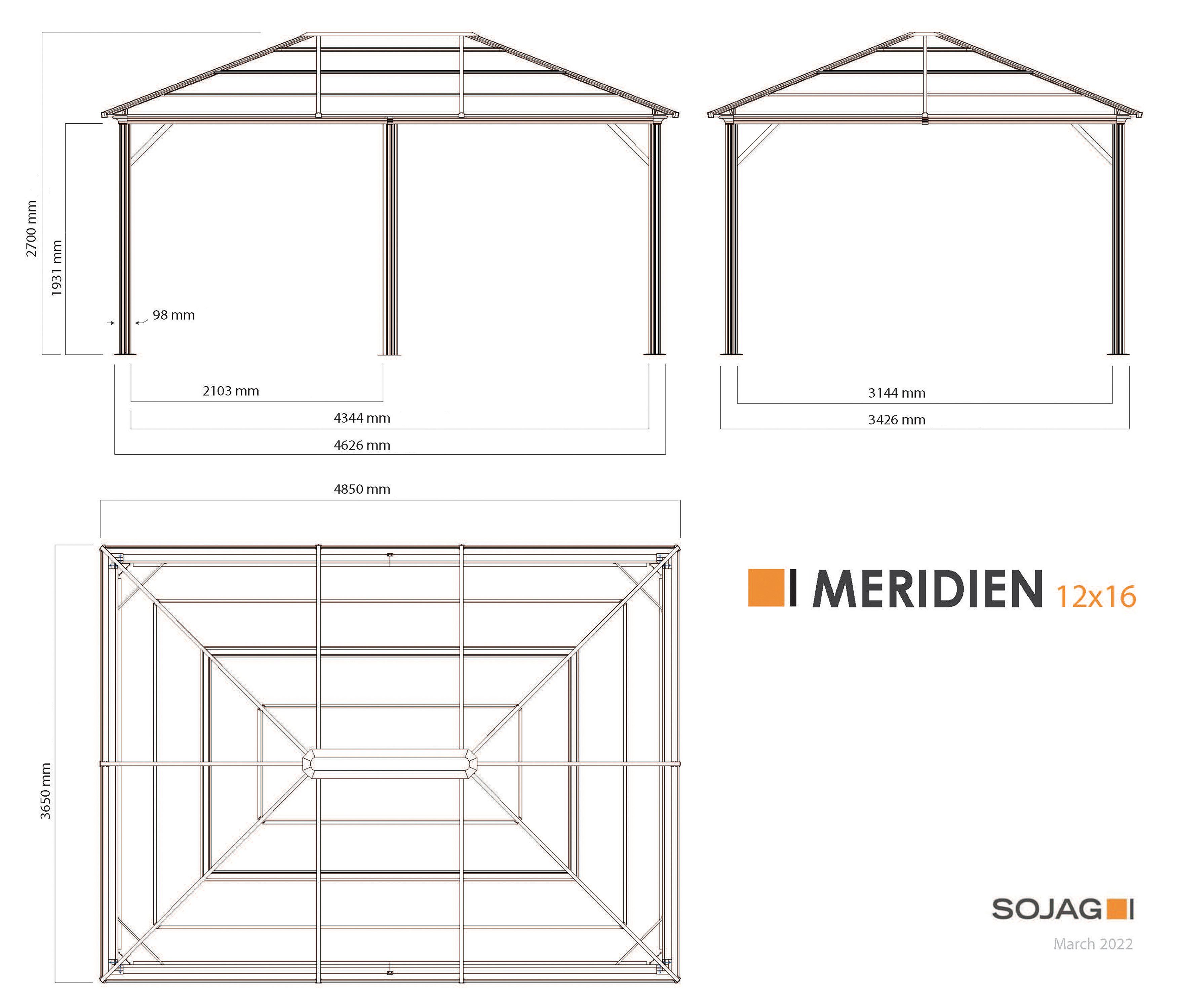 Sojag Pavillon Gazebo Meridien, (Set), BxT: 365x485 cm, mit Moskitonetzen