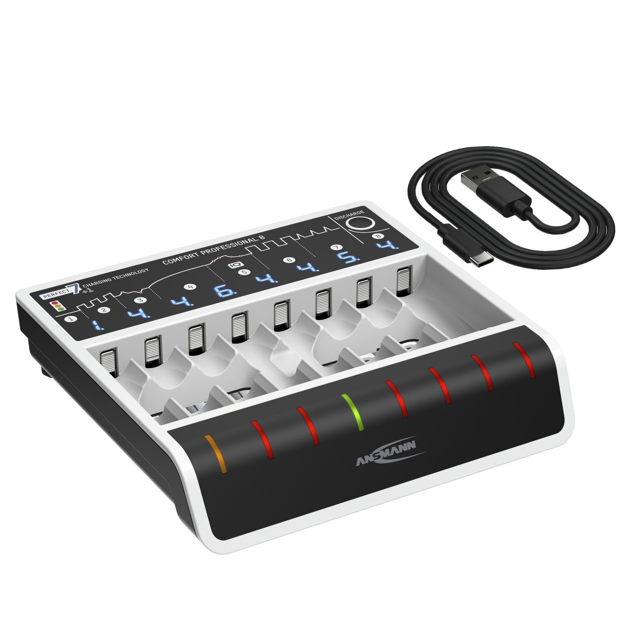 ANSMANN AG Schnell-Ladegerät mit USB Eingang für 1 bis 8 NiMH Akkus Universal-Ladegerät