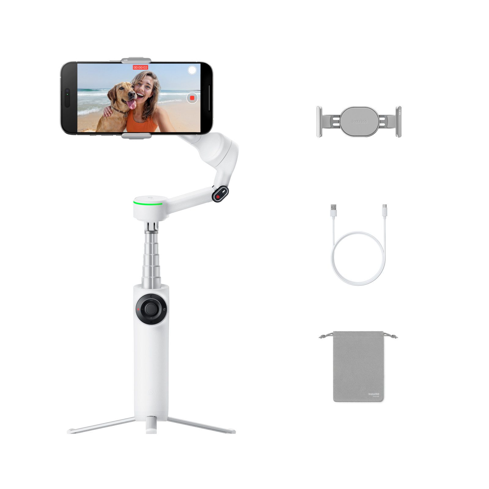 Insta360 Insta360 Flow 2 Pro Standard-Bundle, Weiß, KI-Smartphone-Gimbal Kamera-Gimbal