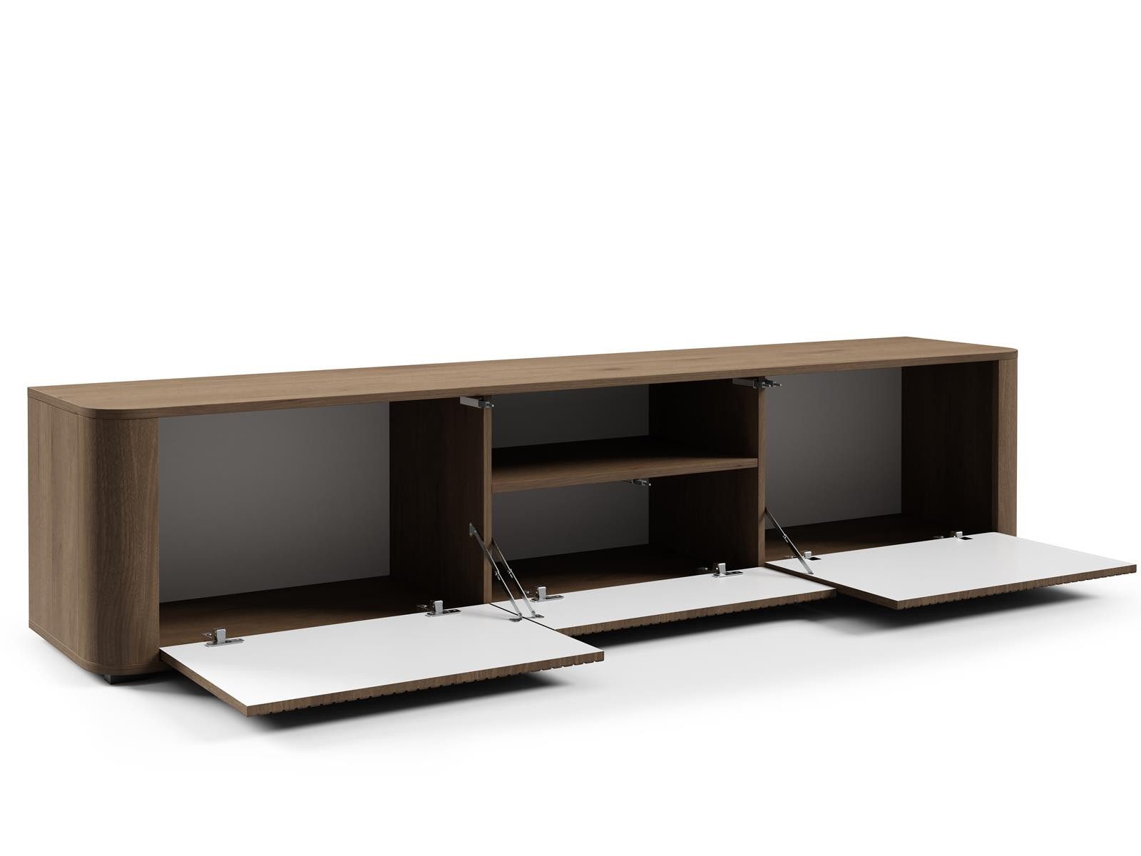 Compleo TV-Schrank mit 2 Türen, Nussbaum/Kaschmir/ Eiche cremona TV-Tisch mit Rillenfronten, Metallfüße 12cm – Bild 3 von 3