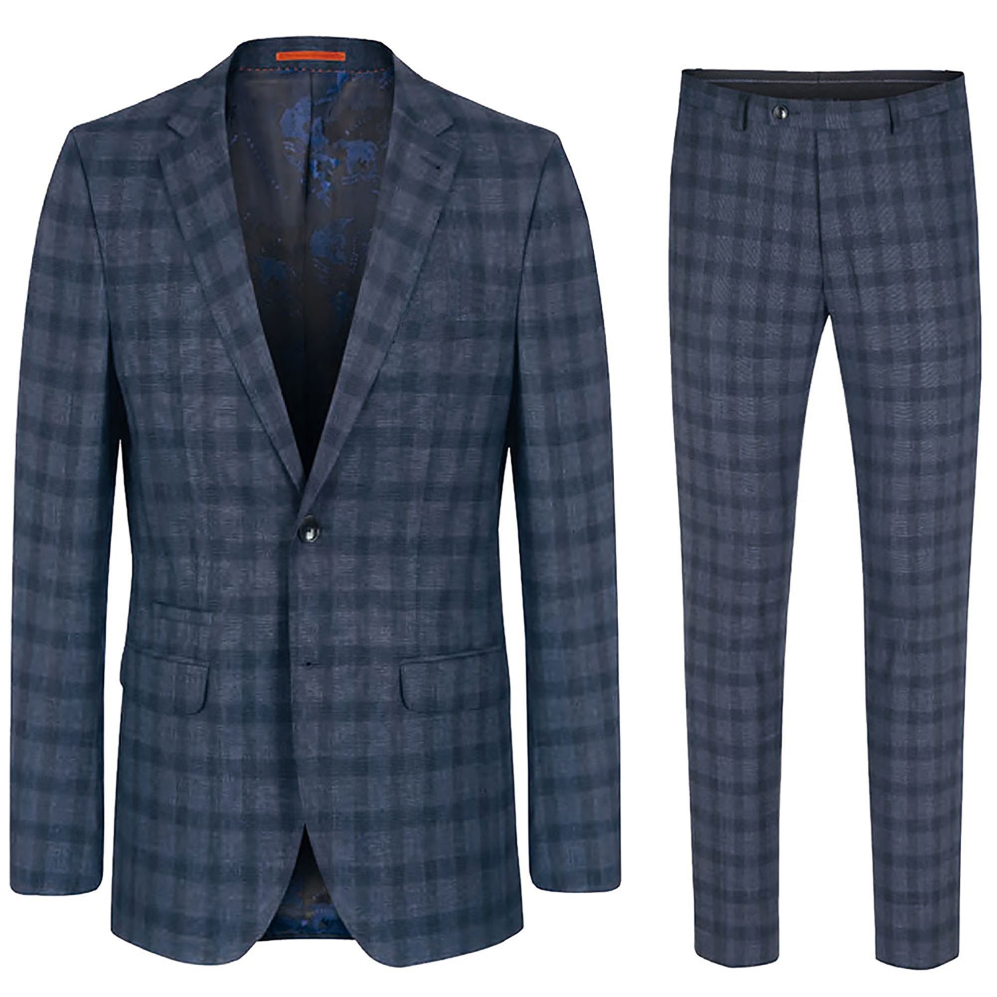 grau Hose) - Herrenanzug mit slim kariert blau Paul Malone stretch Sakko fit 2-tlg., modern Anzug (Set, Herren Anzug HA45