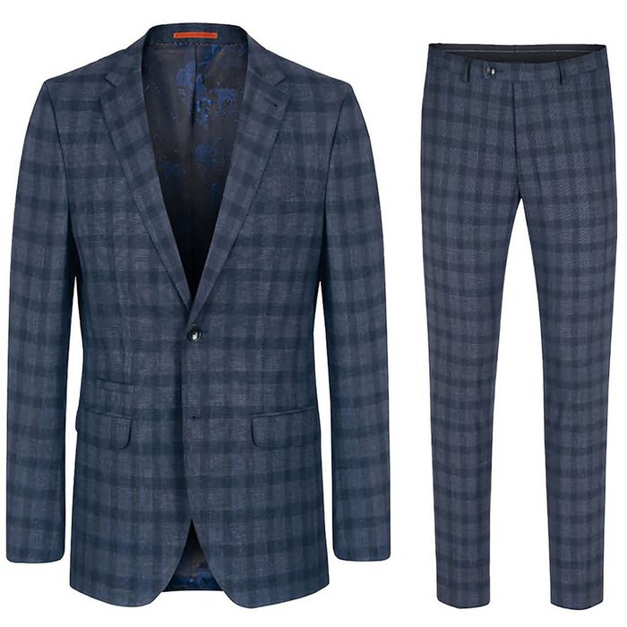 Paul Malone Anzug Herrenanzug modern slim fit Herren Anzug kariert - stretch (Set 2-tlg. Sakko mit Hose) blau grau HA45