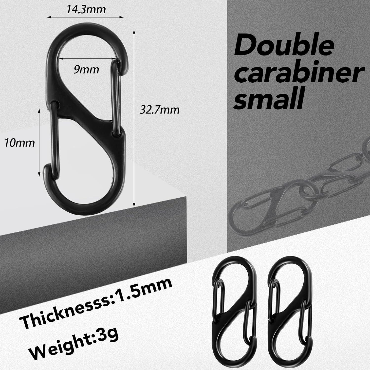 FELIXLEO Karabiner 30 Stück S-Haken Karabiner, 32 mm, Mini, Metall, Schwarz, (1 St)