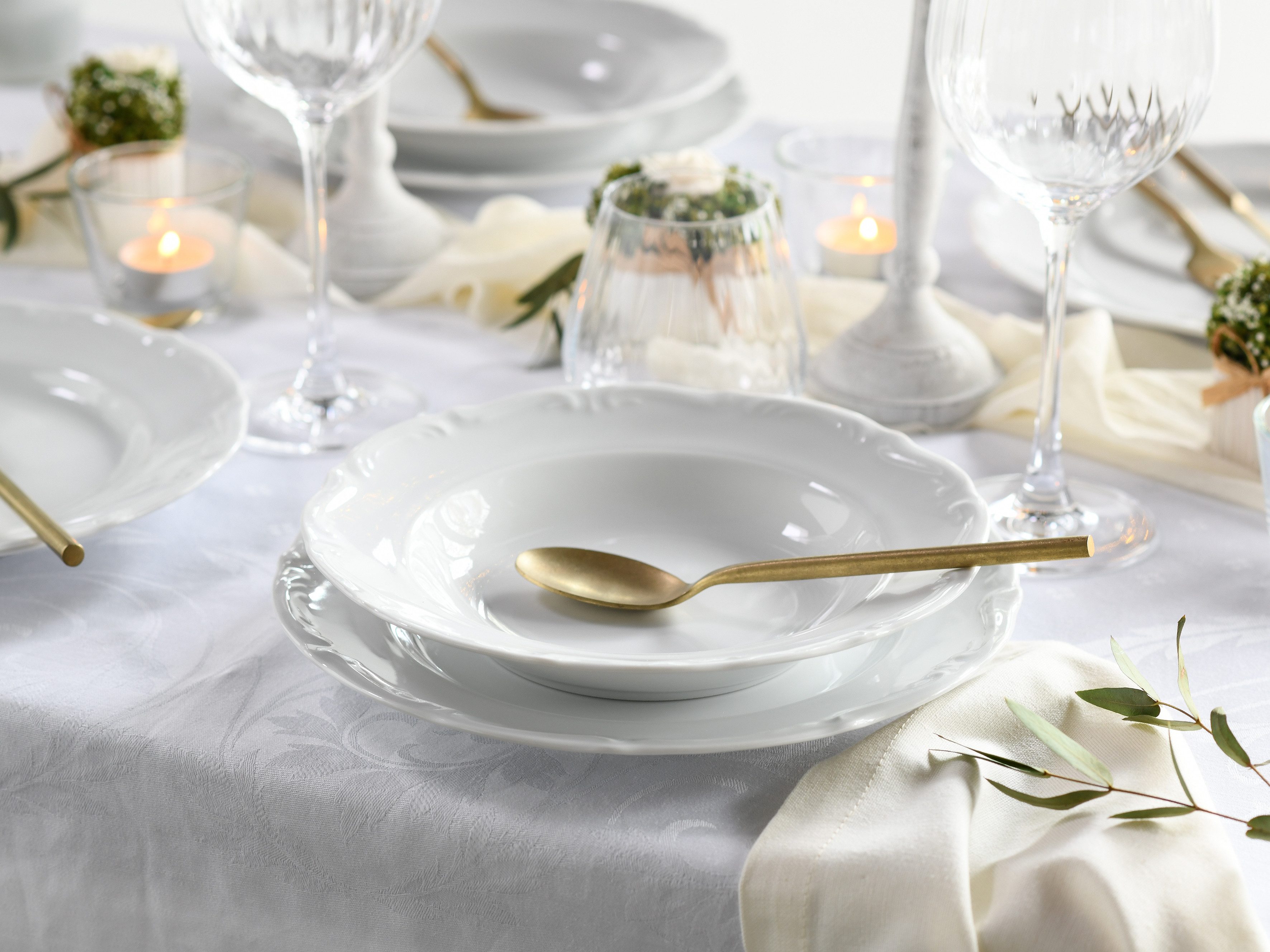 CreaTable Tafelservice Geschirr-Set Maria Theresia (12-tlg), 6 Personen, Porzellan, Geschirr, Teller Set, weiß, 12 Teile, für 6 Personen