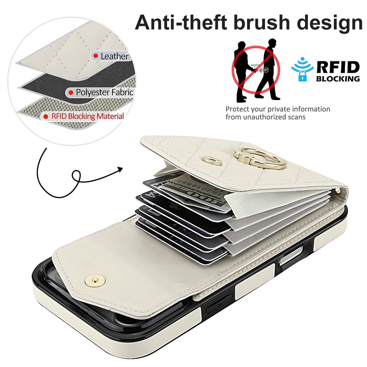Wigento Handyhülle Für Apple iPhone 17 Pro Max Crossbody Kunstleder Rhombic Hülle Weiß, Mit Kartenfächern, RFID-Schutz, Gurt