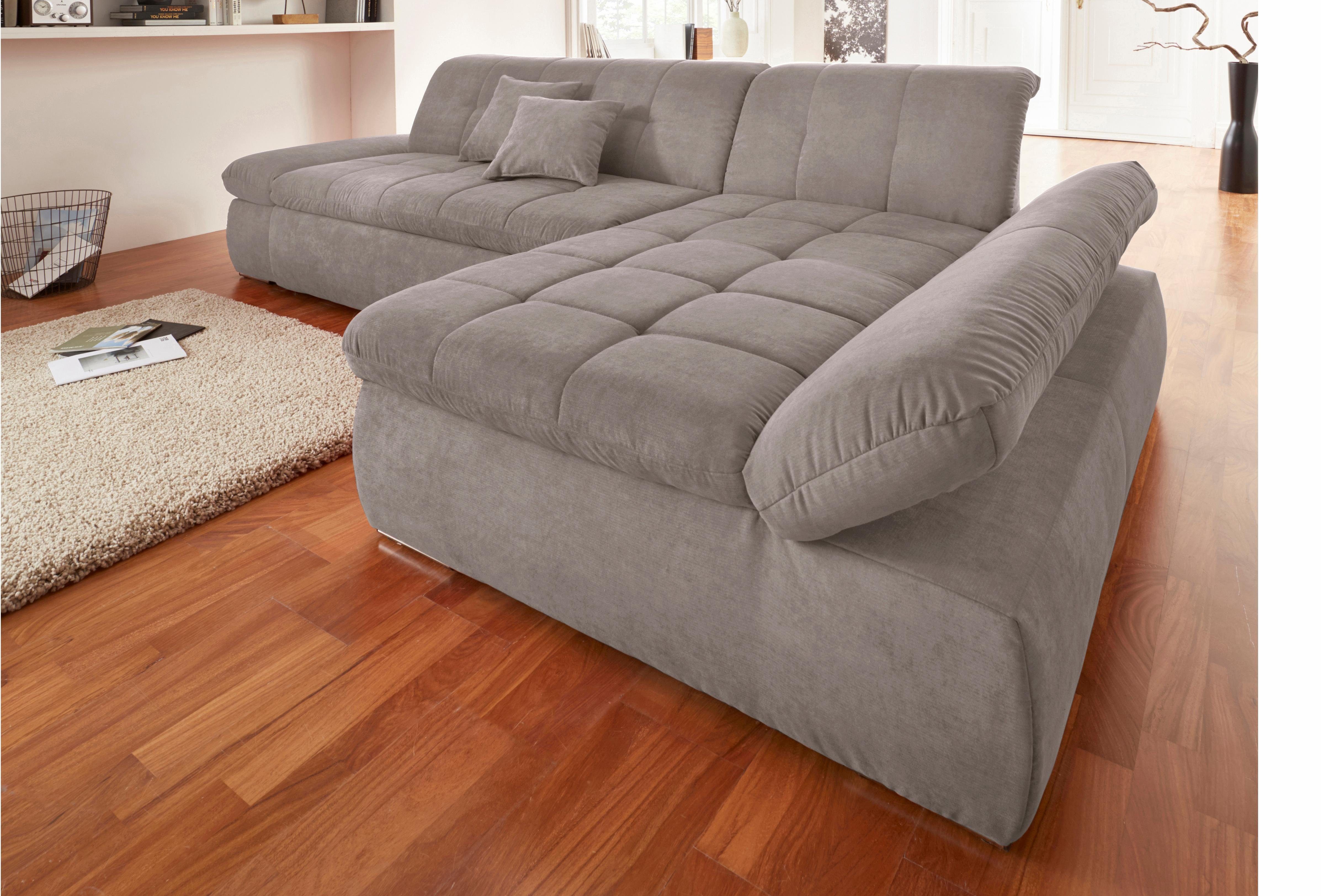 DOMO collection Ecksofa NMoric XXL, B/T/H: 300/172/80cm, Revamierenabschluss L-Form, wahlweise mit Bettfunktion und Armlehnverstel,lung