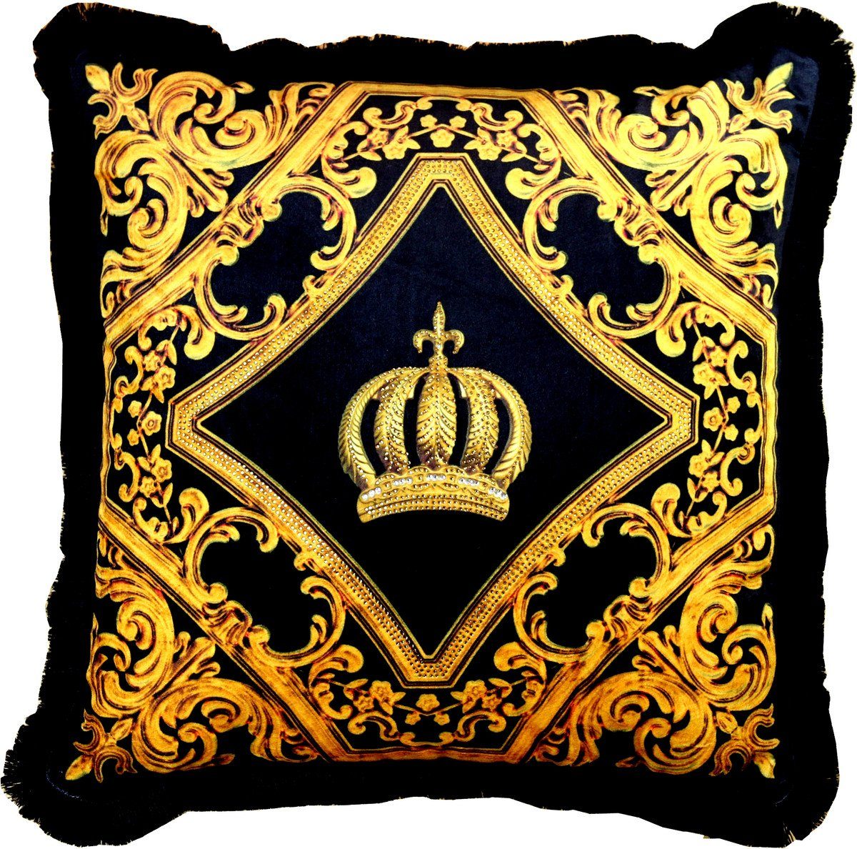 Dekokissen Harald Glööckler Luxus Deko Barock Zierkissen Pompöös by Schwarz / Gold Krone Deluxe mit Strass Steinen- Glööckler Kissen