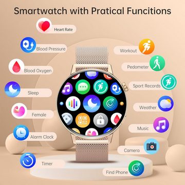 Betatree Damen's Anruf und Antwort-Assistent Fitness-Tracker Smartwatch (1,32 Zoll, Android/iOS), Mit Schrittzähler, Herzfrequenzmesser, 3 Armbänder, wasserdicht