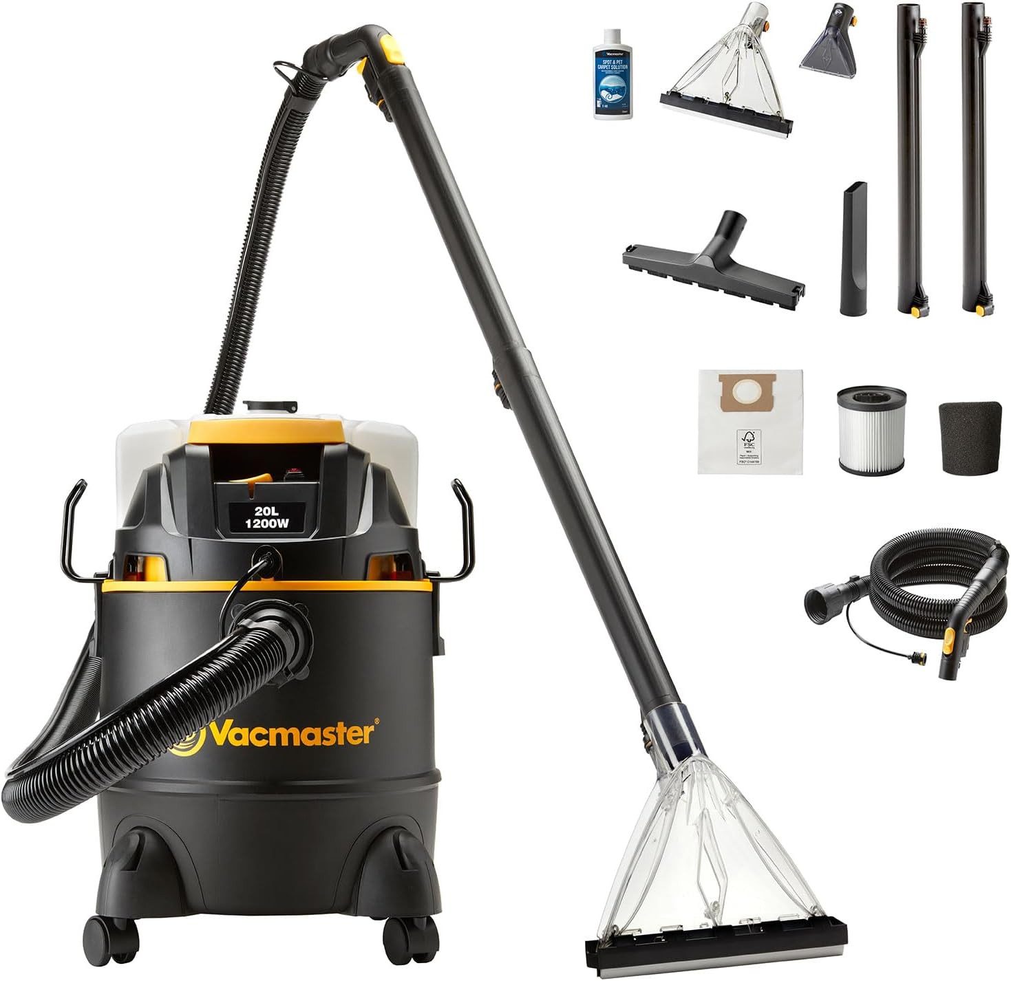 Vacmaster Teppichreinigungsgerät 3-in-1 Waschsauger Nass-Trockensauger & Teppichreinigungsmaschine, 1200 W, mit Dual-Tank, Sprühex-Bodenreiniger für Hartböden, Teppiche & Polster