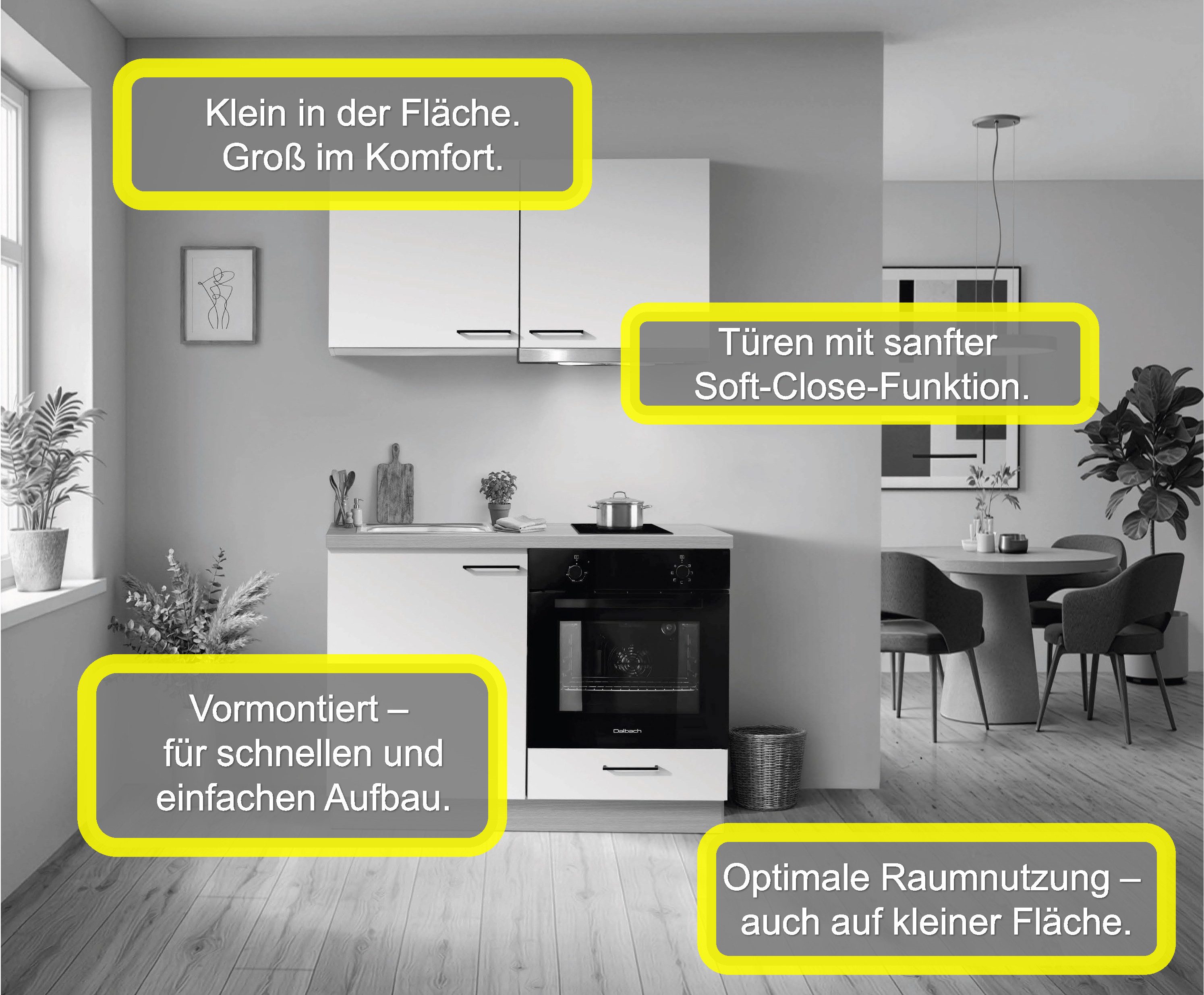 KOCHSTATION Küchenzeile KS-Solmera, Breite 120cm, vormontiert, inkl. Tisch, wahlweise mit E-Geräten