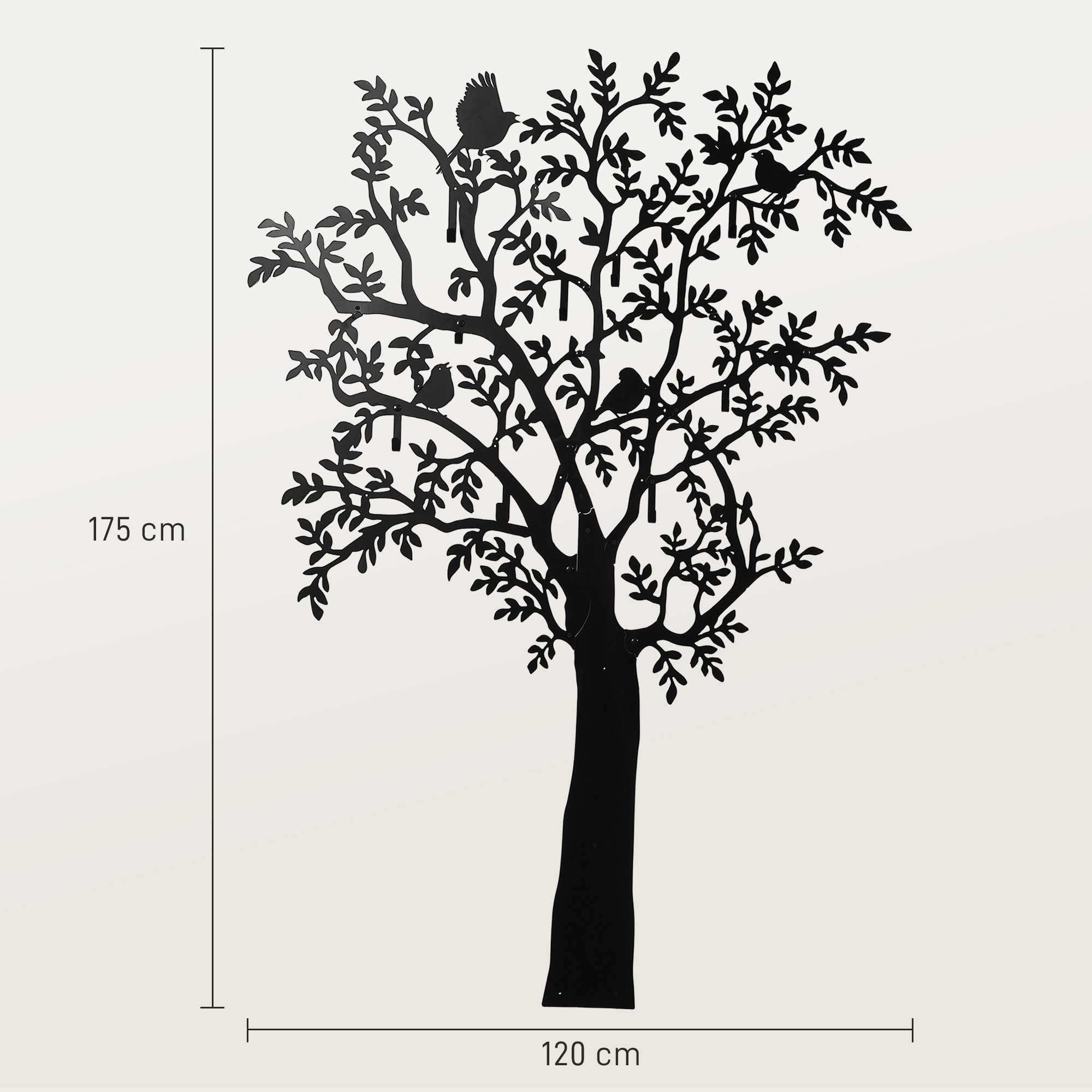 HOMCOM Garderobenleiste Garderobenständer Kleiderständer mit 8 Haken 4 Vögeln-Muster (Wandgarderobenhaken für Flur, Wohnzimmer, Schlafzimmer, 1 St., 120 x 5 x 175 cm), Schwarz