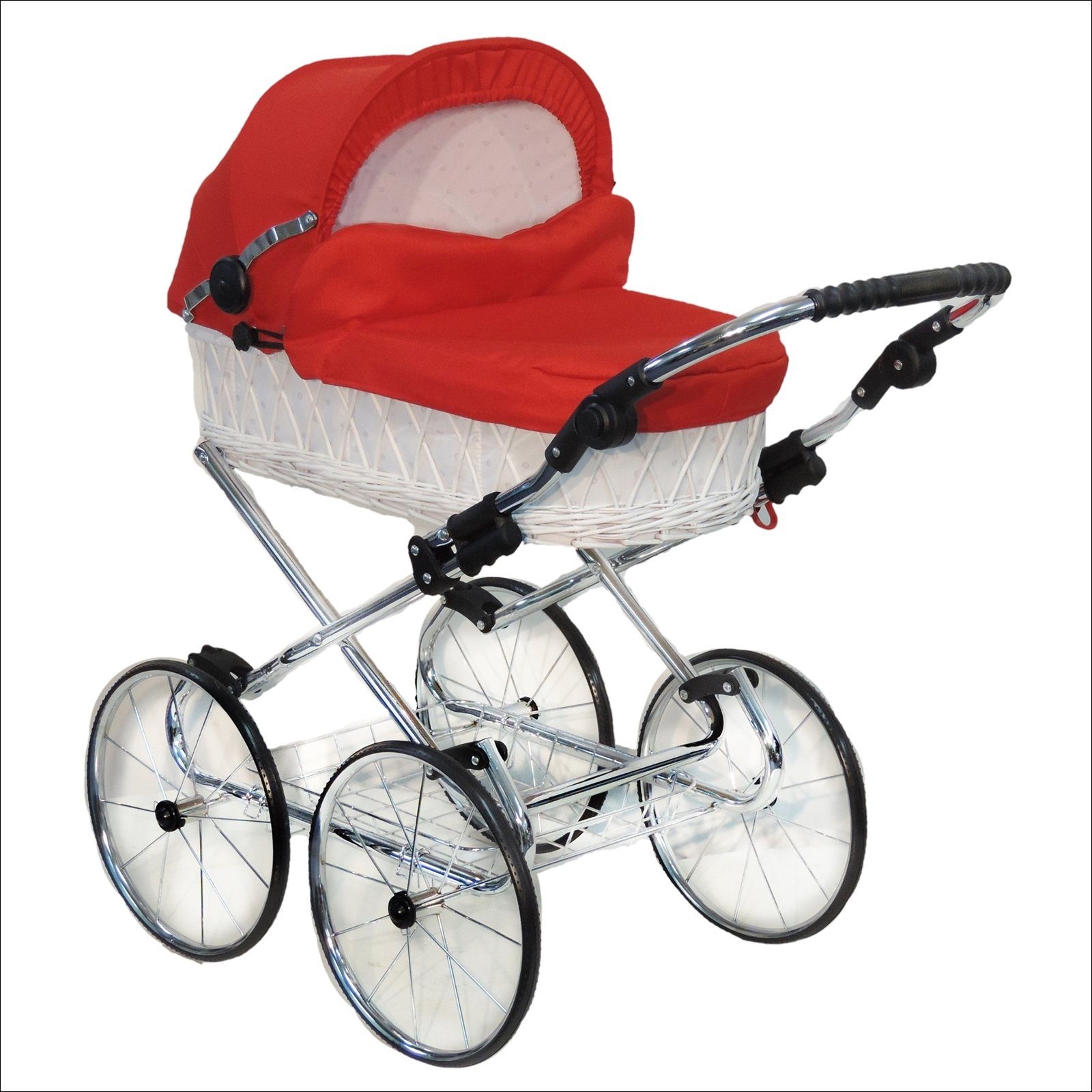 Eichhorn Kinderwagen Роботи klassischer Weidenkorb-Puppenwagen - Weide Weiß, (kompletter Korbpuppenwagen), mit höhenverstellbarem Griff für Kinder von 3-10 Jahren - made in EU